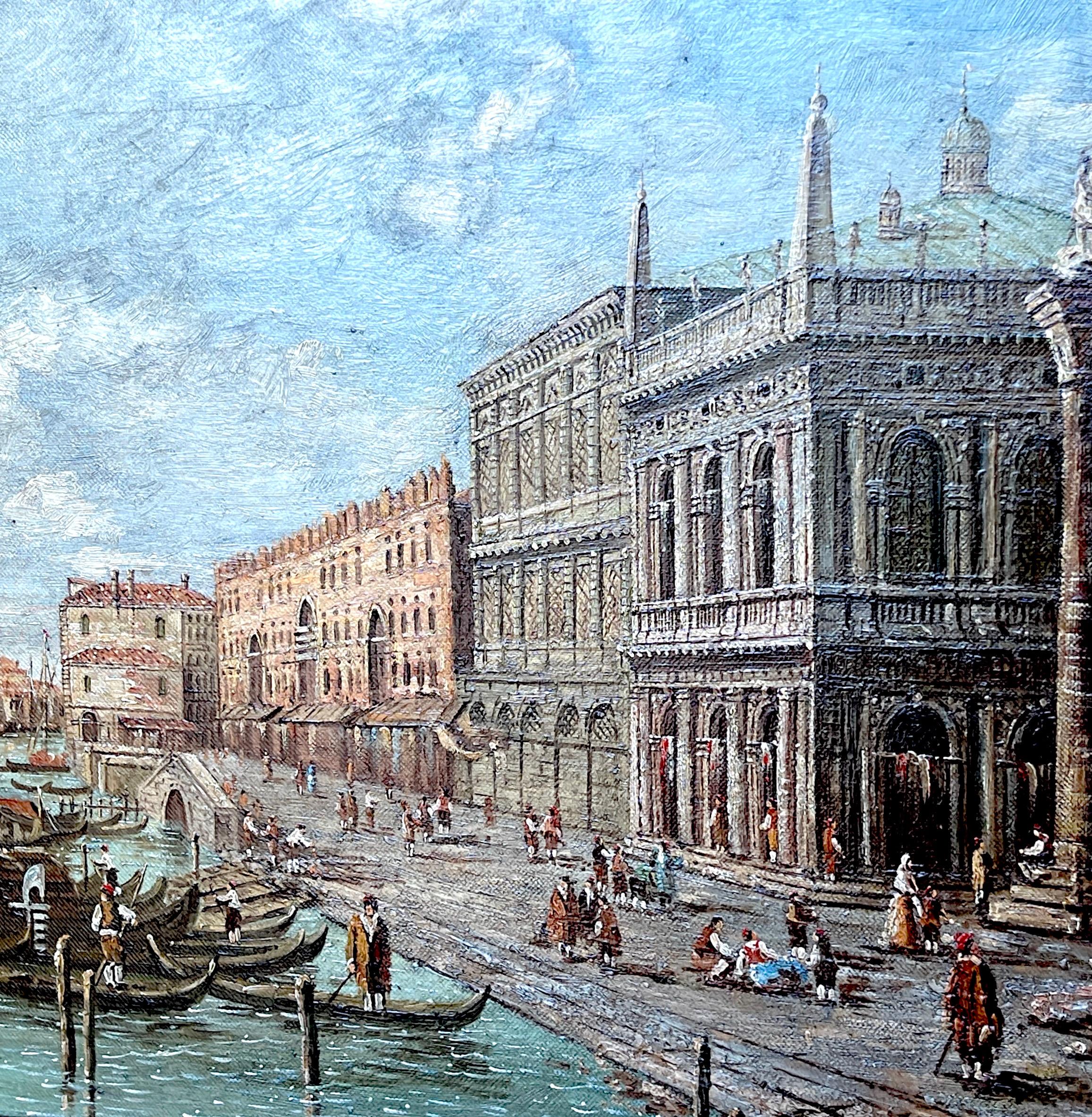 Pair of 20th Century Decorative Venetian Canal Paintings, After Canaletto For Sale 3