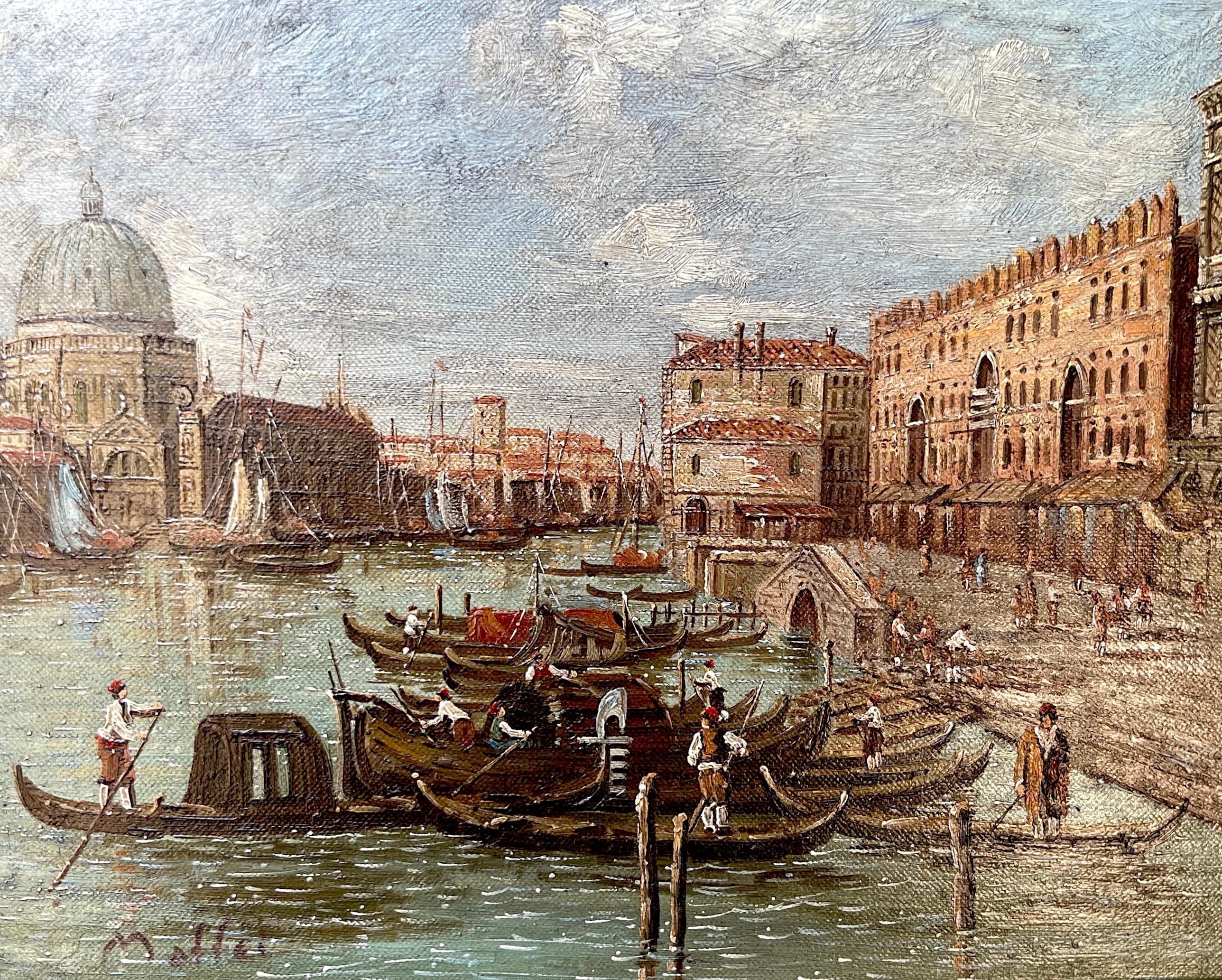 Pair of 20th Century Decorative Venetian Canal Paintings, After Canaletto For Sale 4