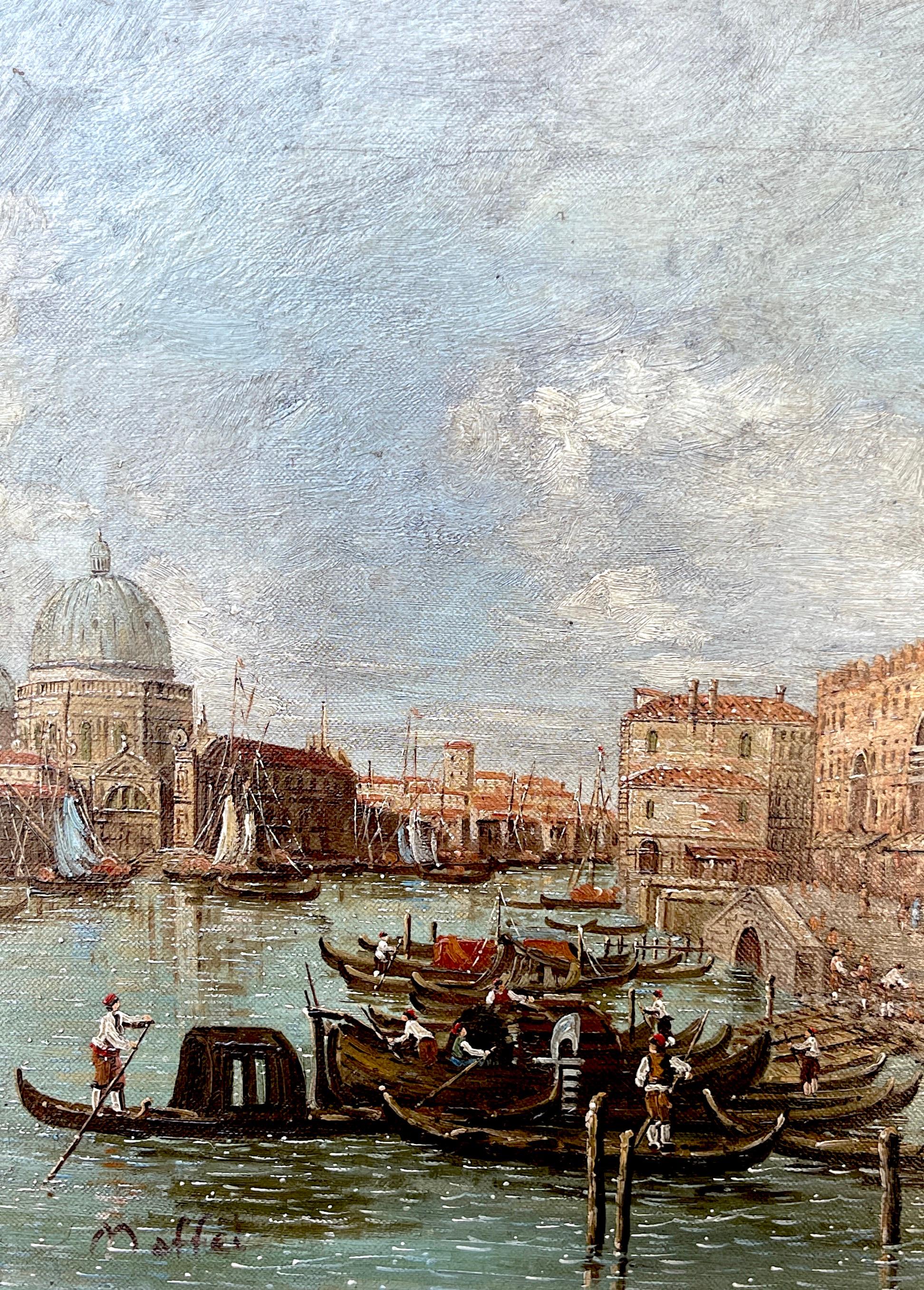 Pair of 20th Century Decorative Venetian Canal Paintings, After Canaletto For Sale 5