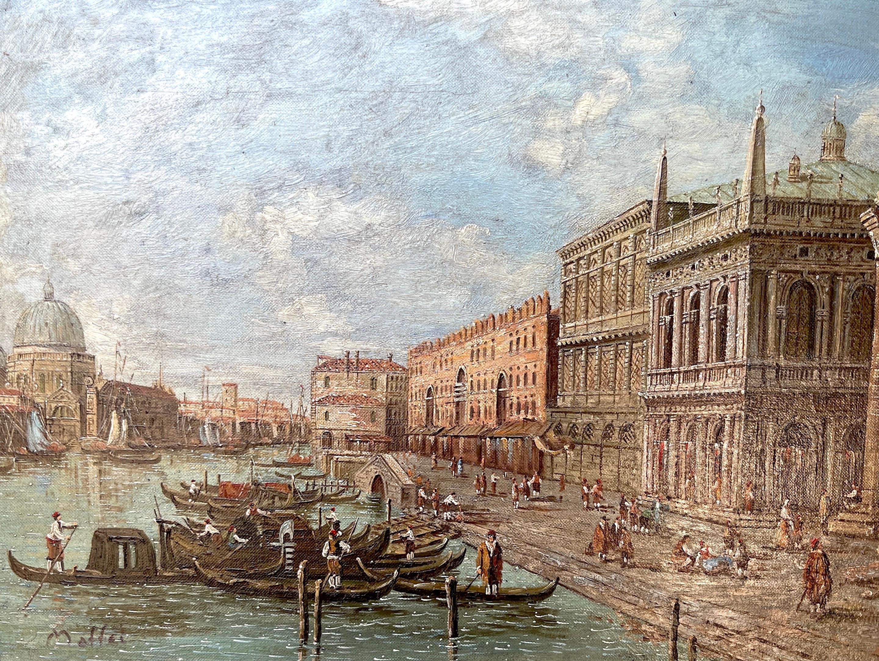 Pair of 20th Century Decorative Venetian Canal Paintings, After Canaletto For Sale 6