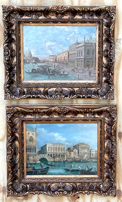 Pair of 20th Century Decorative Venetian Canal Paintings, After Canaletto