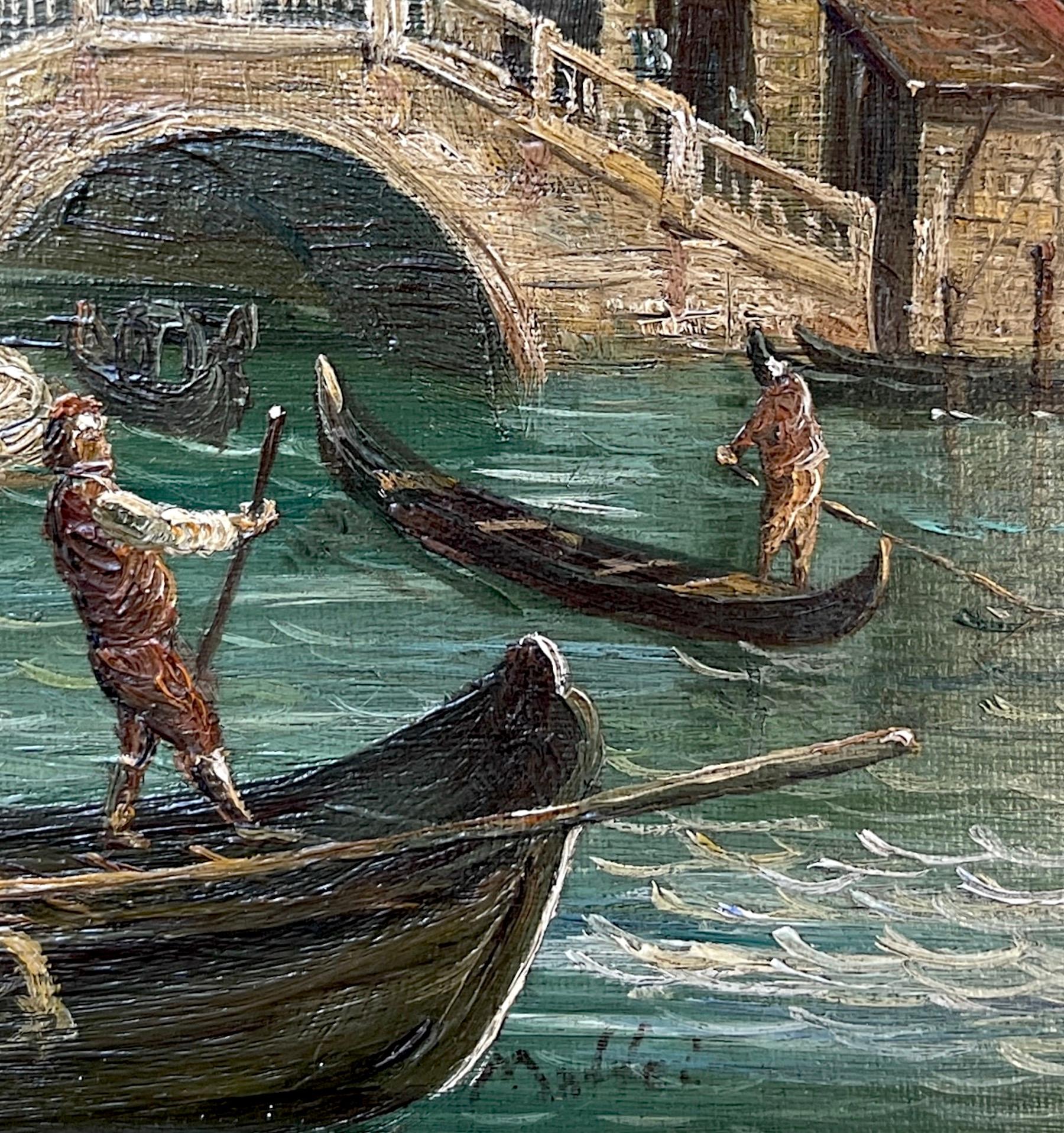 Pair of 20th Century Decorative Venetian Canal Paintings, After Canaletto In Good Condition For Sale In West Palm Beach, FL