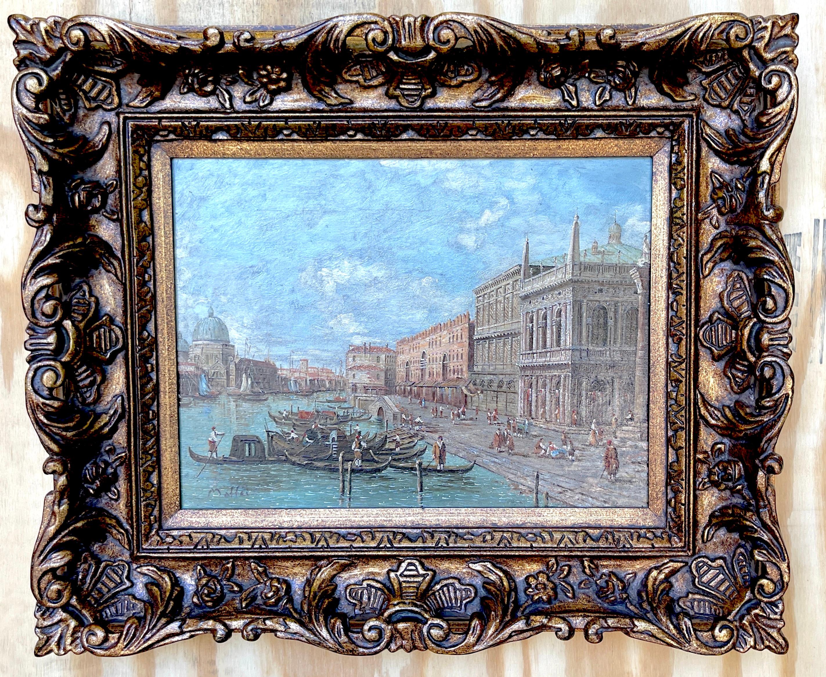 Pair of 20th Century Decorative Venetian Canal Paintings, After Canaletto For Sale 1