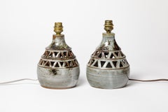 Pair of 20th century design grey ceramic table lamps Chantal and Thierry Robert