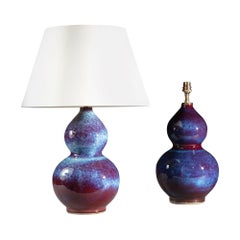Pair of 20th Century Double Gourd Flambé Glazed Table Lamps