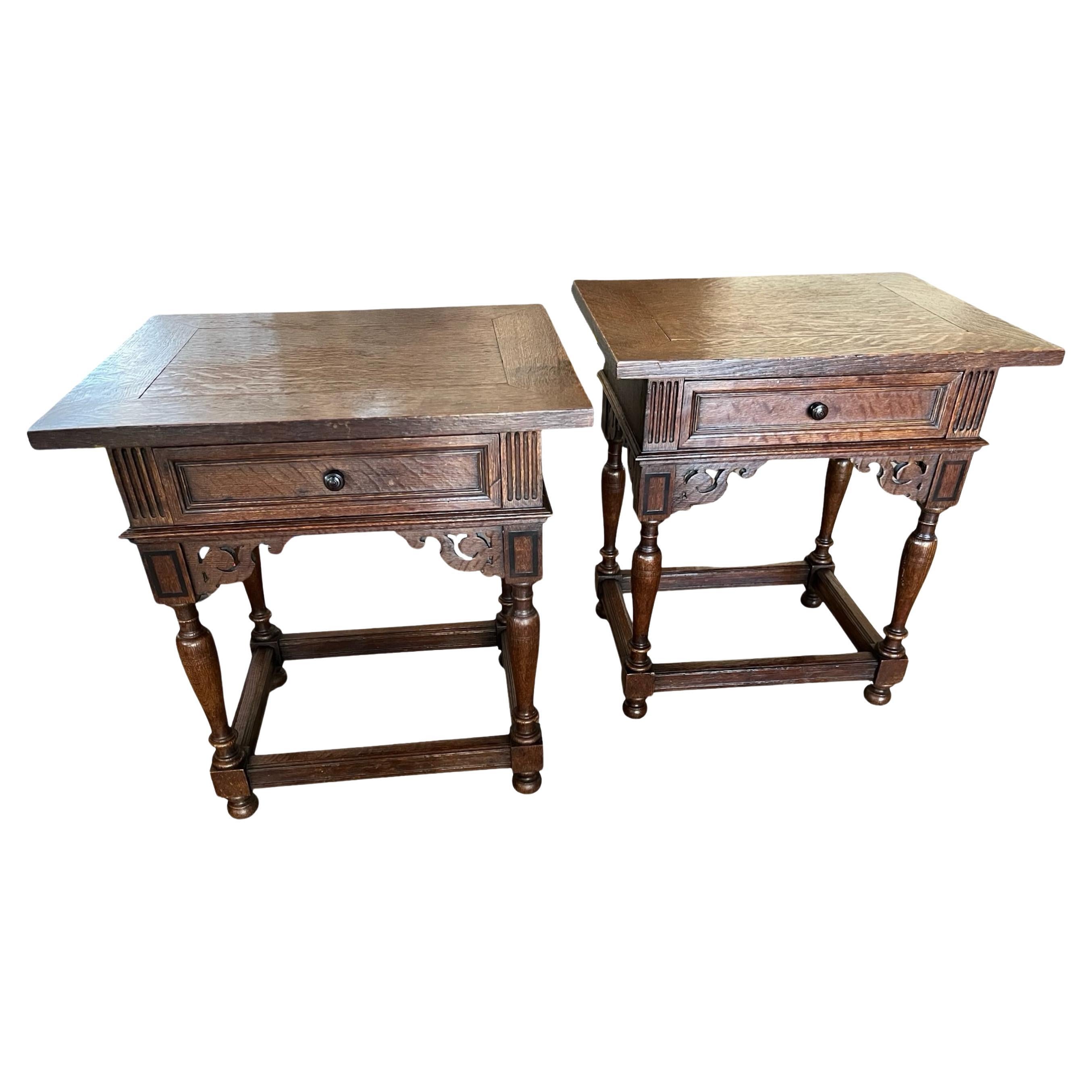 Pair Of 20th Century Dutch Oak Side Tables For Sale