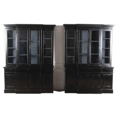 Vintage Pair of 20th Century Ebonised Breakfront Bookcases