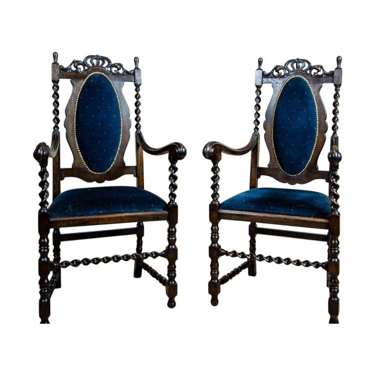 Pair of 20th Century Eclectic Carved Armchairs For Sale