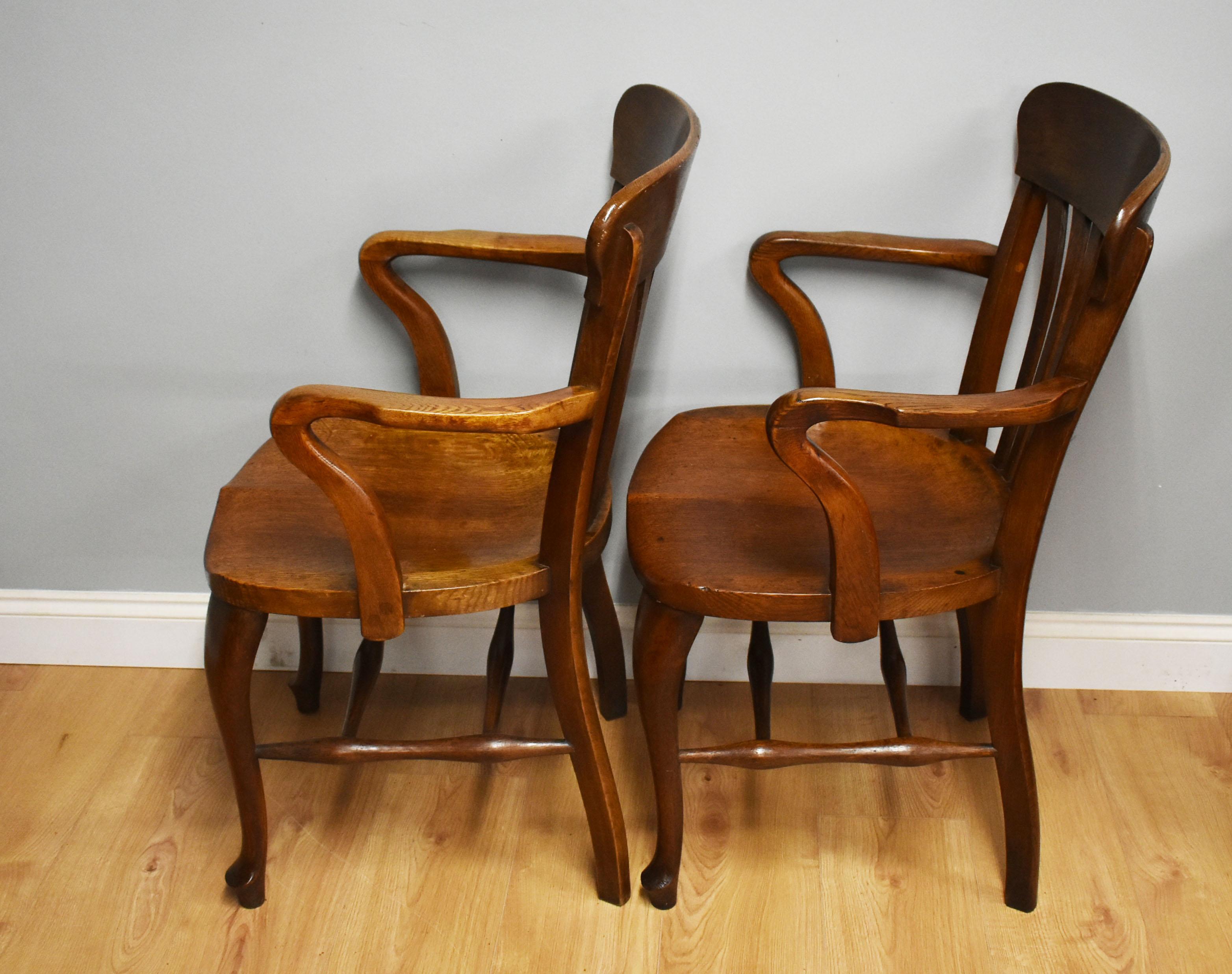 English Pair of 20th Century Edwardian Solid Oak Desk Chairs