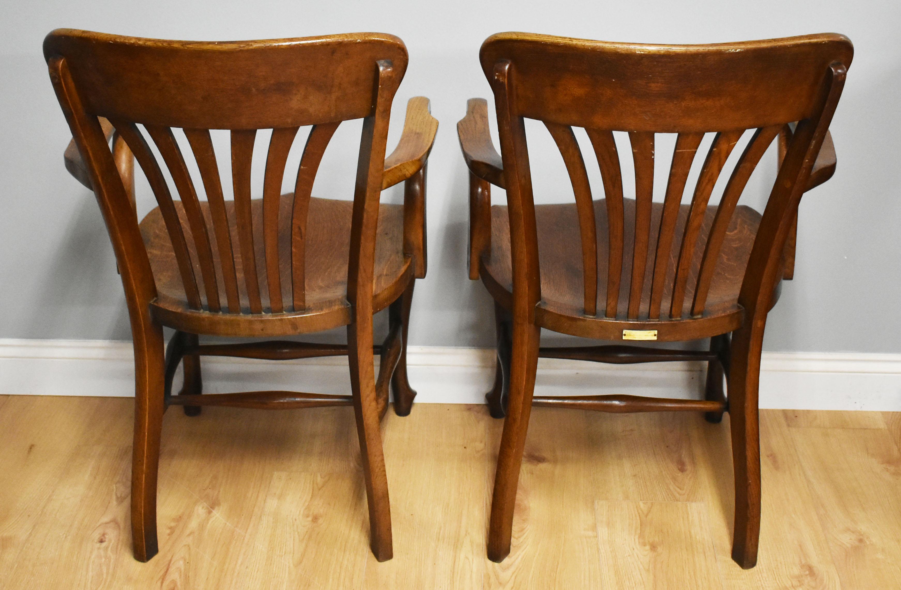 Pair of 20th Century Edwardian Solid Oak Desk Chairs In Good Condition In Chelmsford, Essex