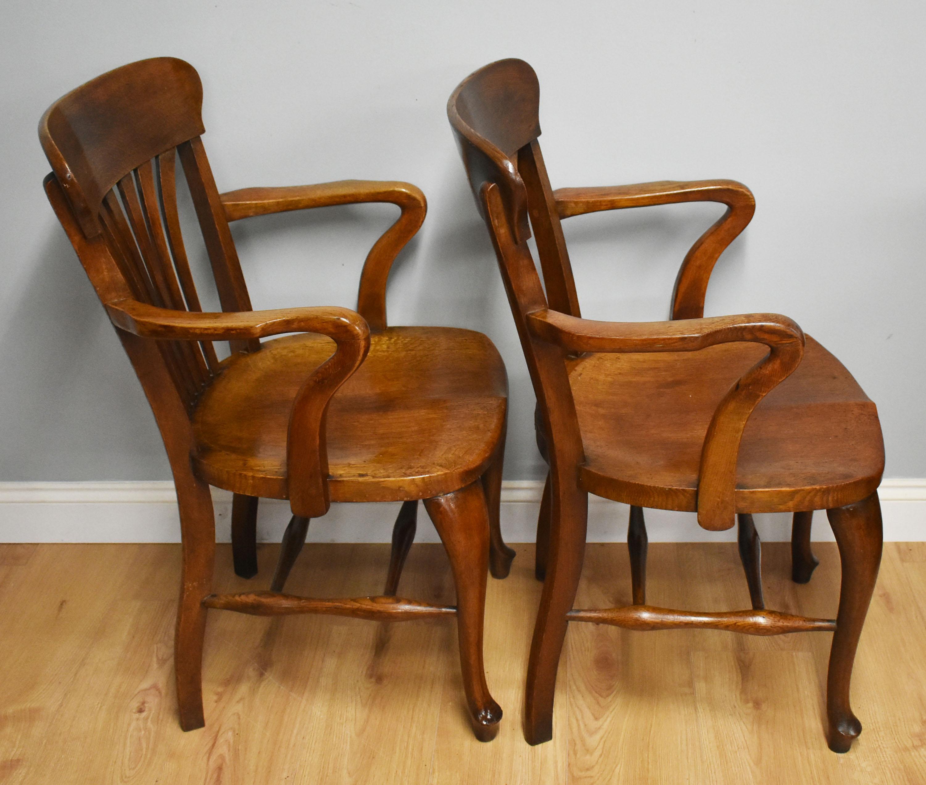 Pair of 20th Century Edwardian Solid Oak Desk Chairs 1