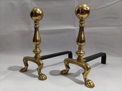 Pair of Late 19th Century Empire Polished Brass and Iron Andirons