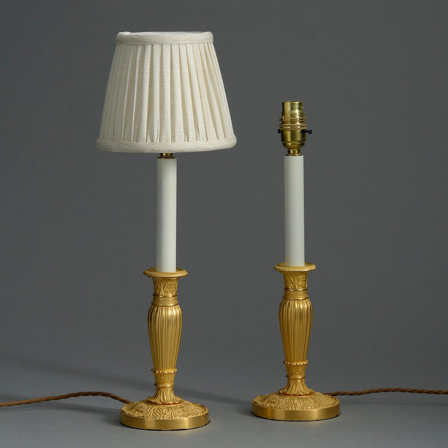 Pair of 20th Century Empire Style Ormolu Candlestick Lamps In Excellent Condition In London, GB