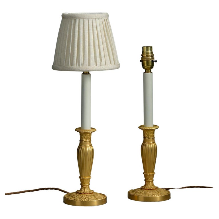 Pair of 20th Century Empire Style Ormolu Candlestick Lamps For Sale at 1stDibs