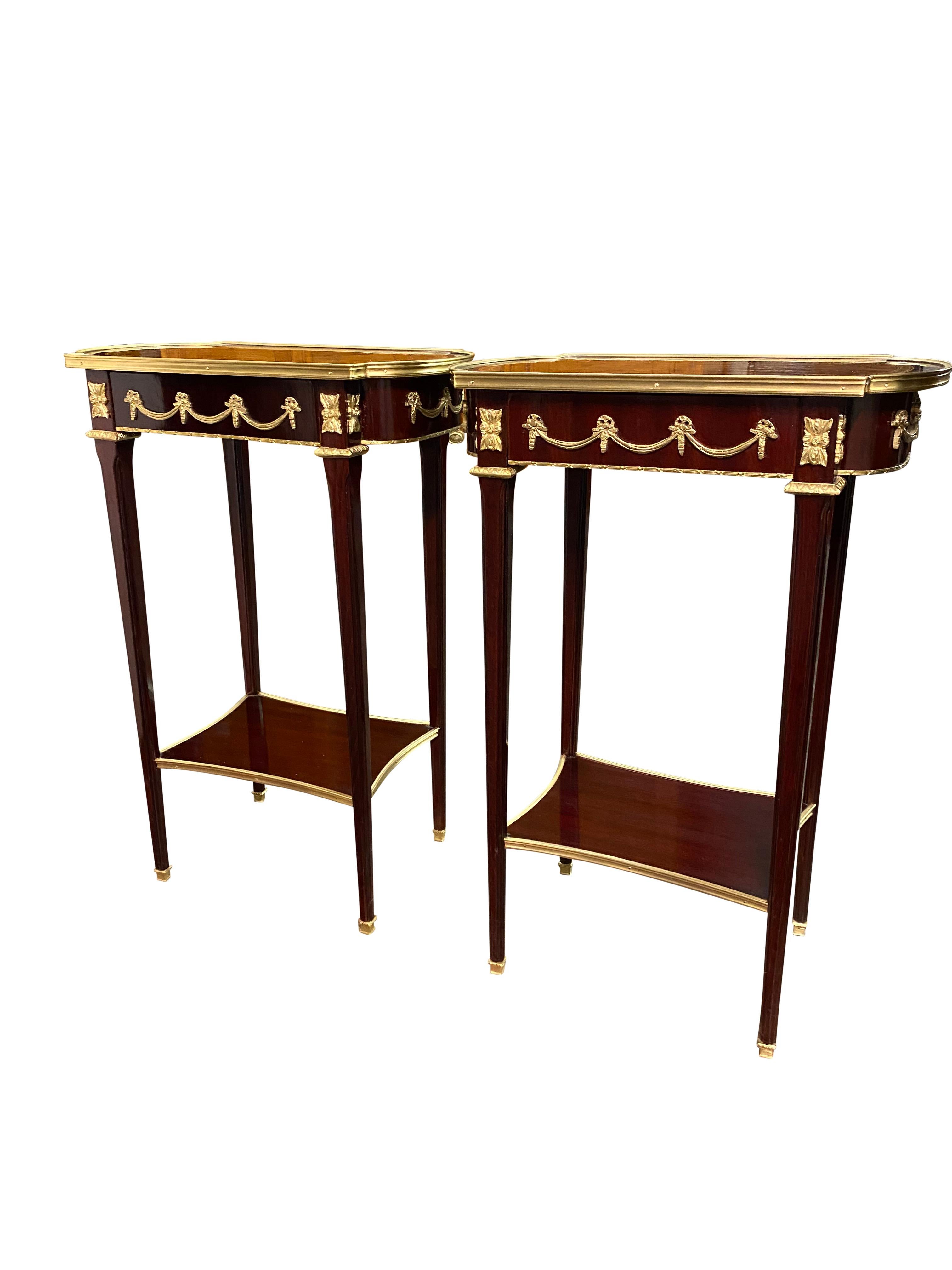 Hand-Carved Pair of 20th Century Empire Style Side Tables For Sale