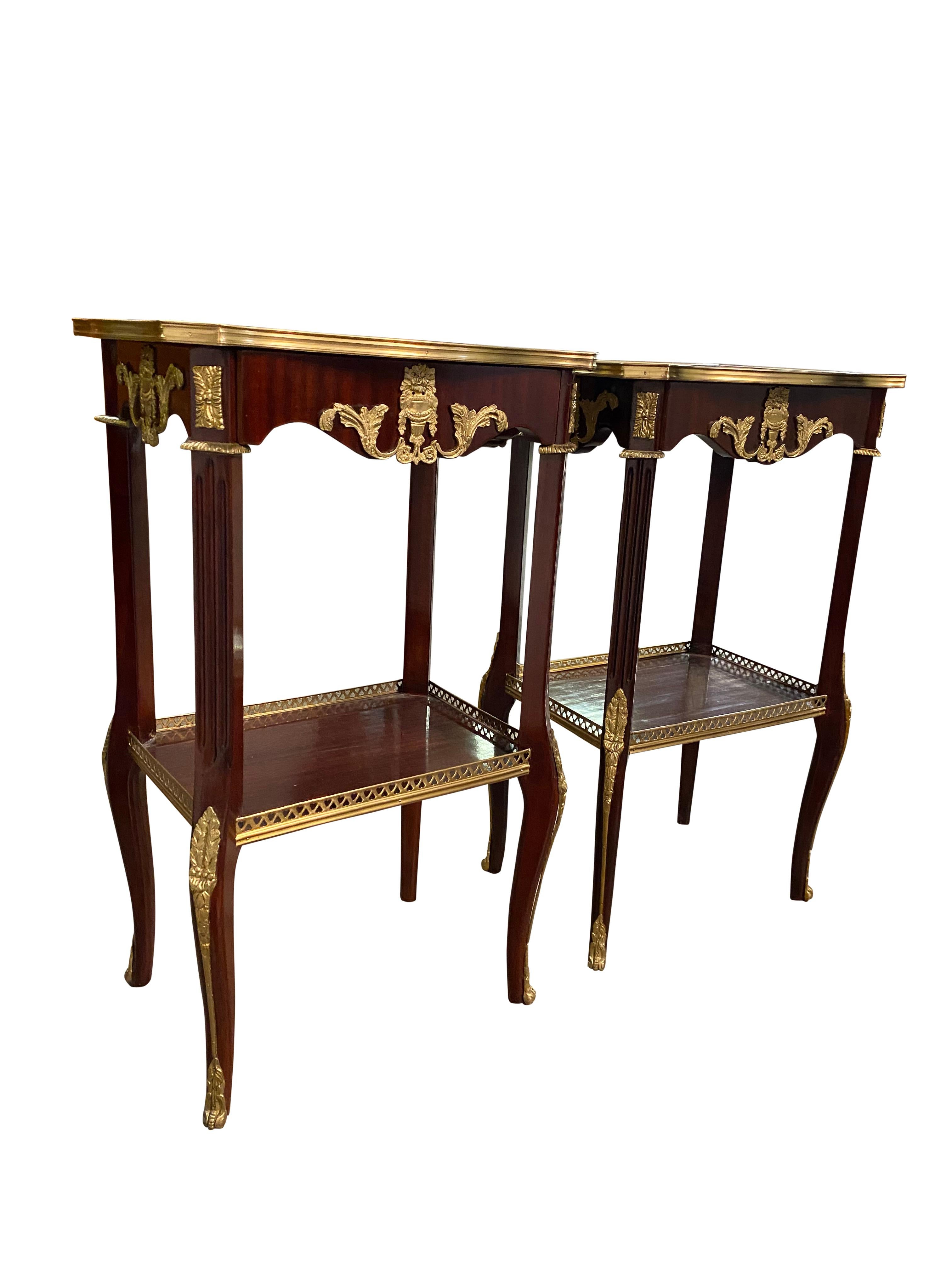 Hand-Carved Pair of 20th Century Empire Style Side Tables For Sale