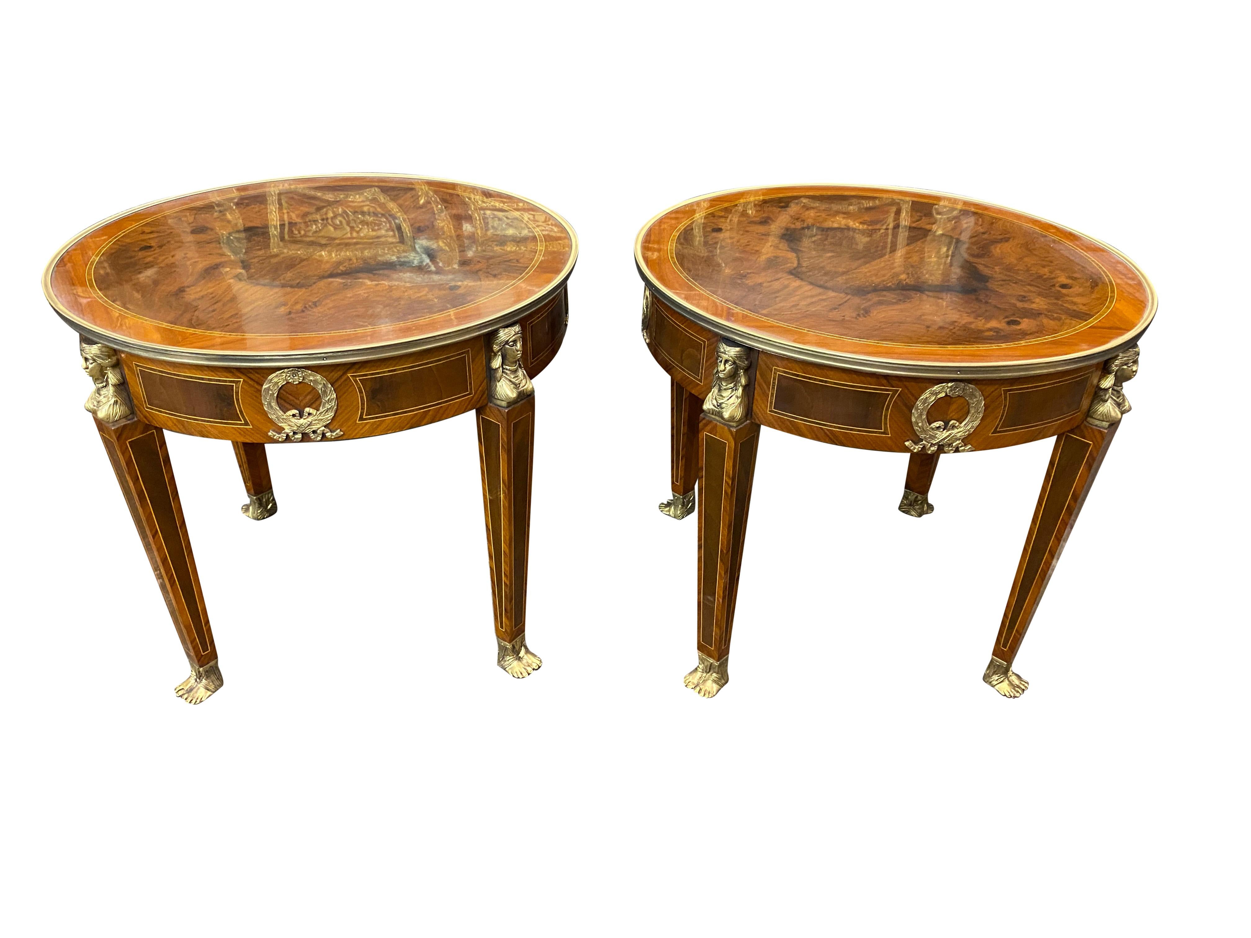 Hand-Carved Pair of 20th Century Empire Style Side Tables For Sale