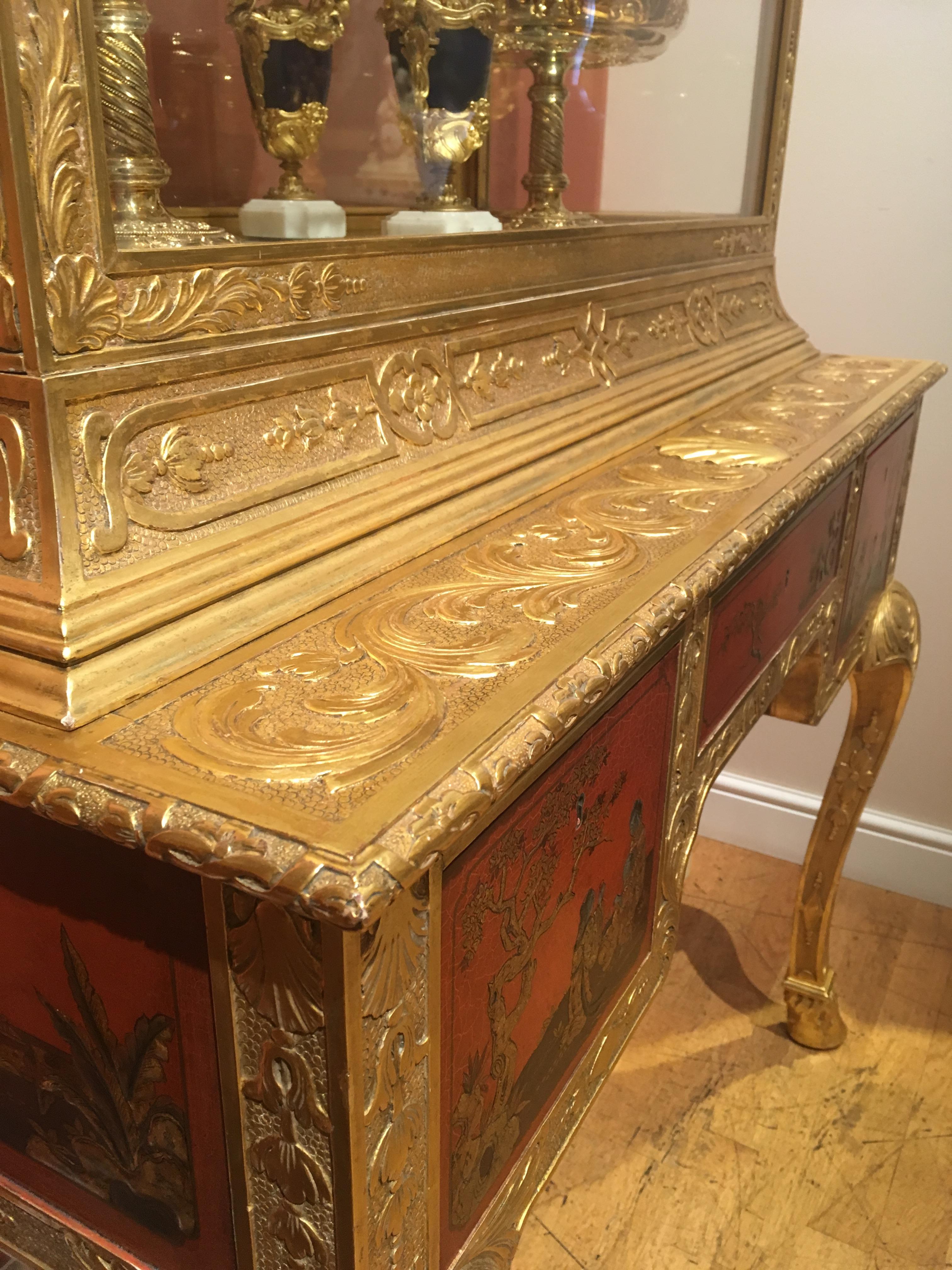 Pair of 20th Century English Cabinets with Gold and Red Lacquer Scenes For Sale 3