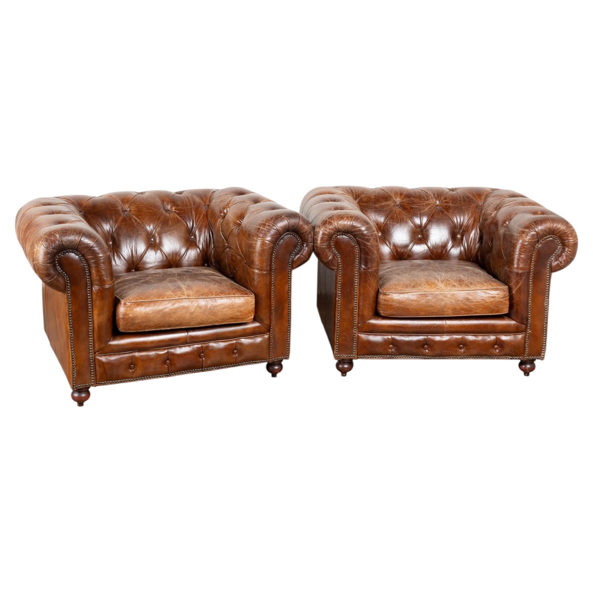 Pair of 20th Century English Chesterfield Club Chairs