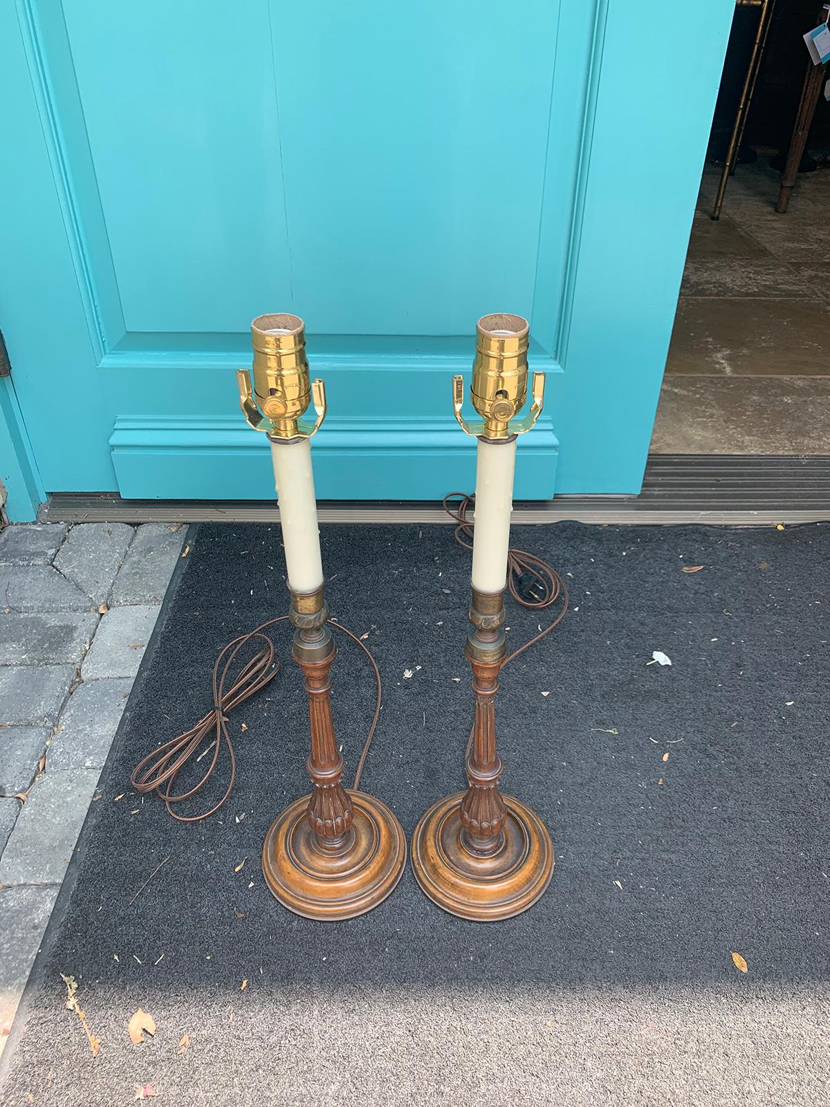Pair of 20th Century English George III Candlesticks as Lamps 7