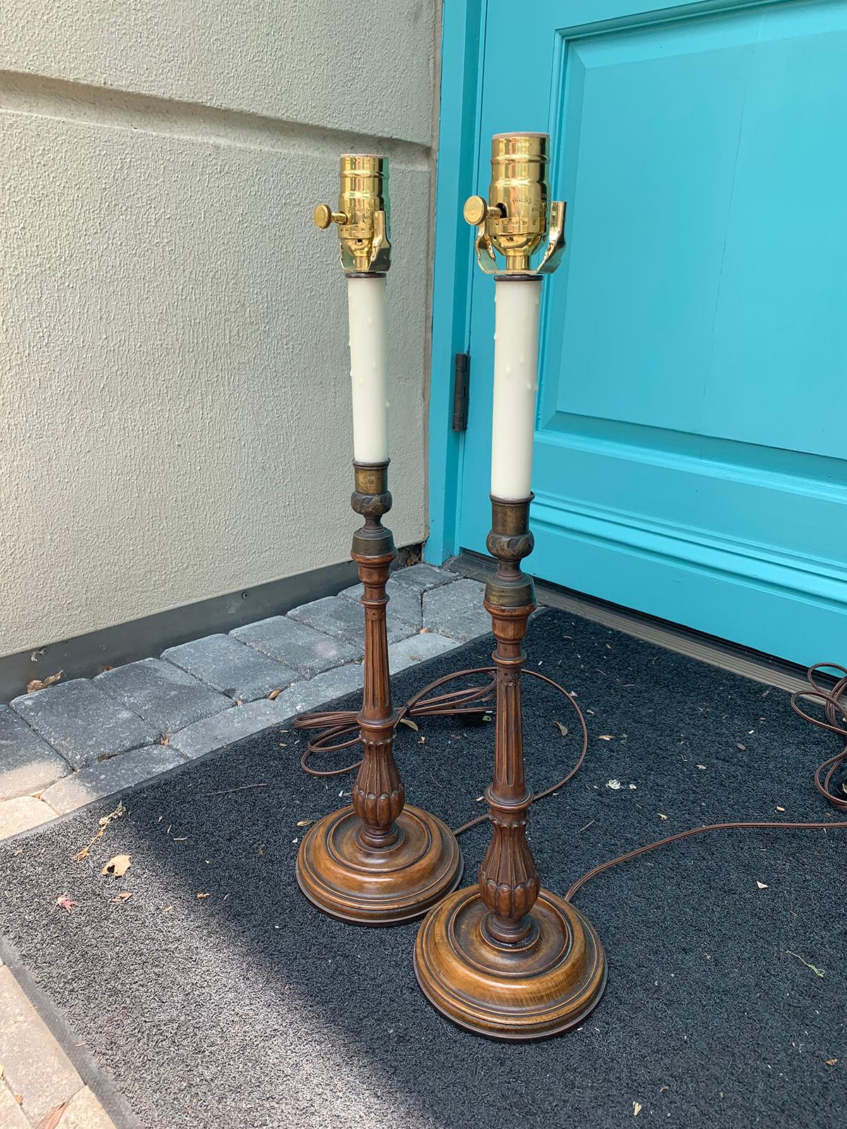 Pair of 20th Century English George III Candlesticks as Lamps In Good Condition In Atlanta, GA