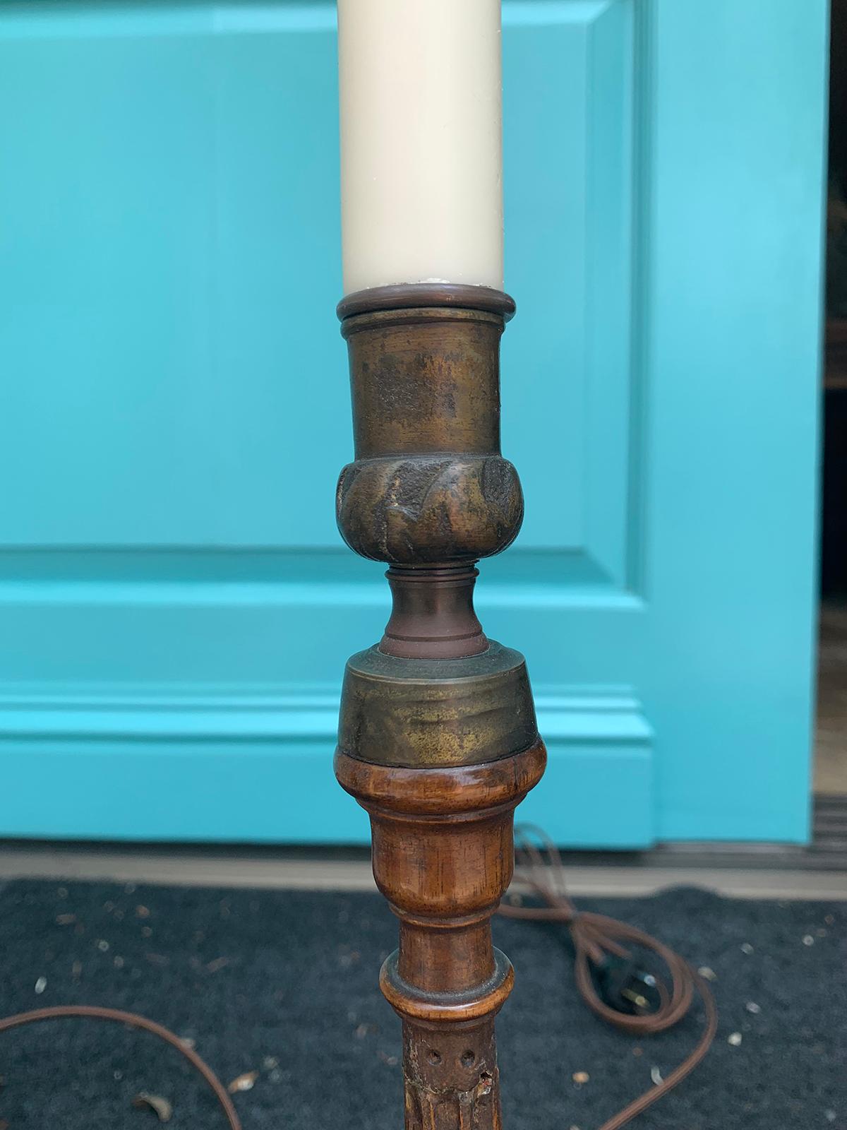 Wood Pair of 20th Century English George III Candlesticks as Lamps