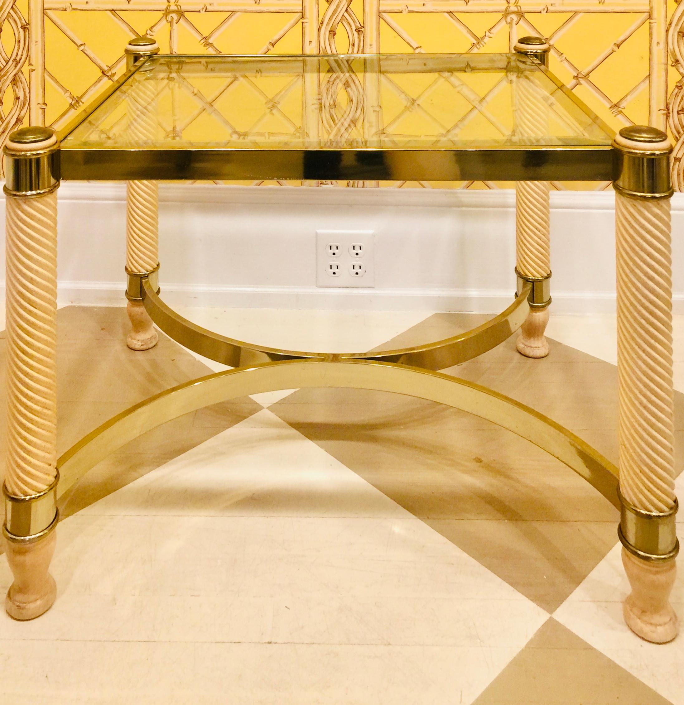 Regency Revival Pair of 20th Century English Gilt Metal Carved Wood Glass Top Tables For Sale