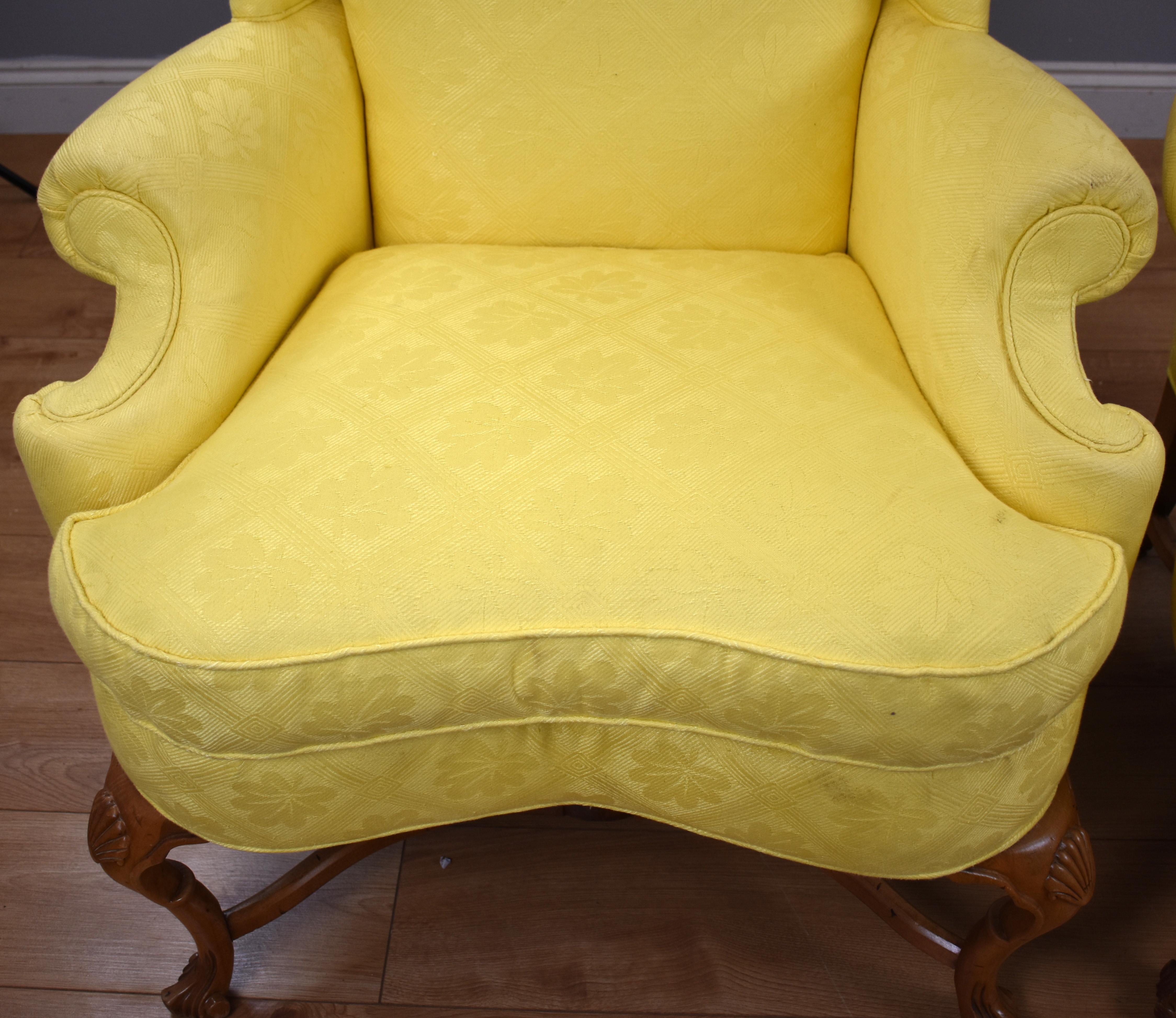 Pair of 20th Century English Queen Anne Style Wing Back Armchairs In Good Condition In Chelmsford, Essex
