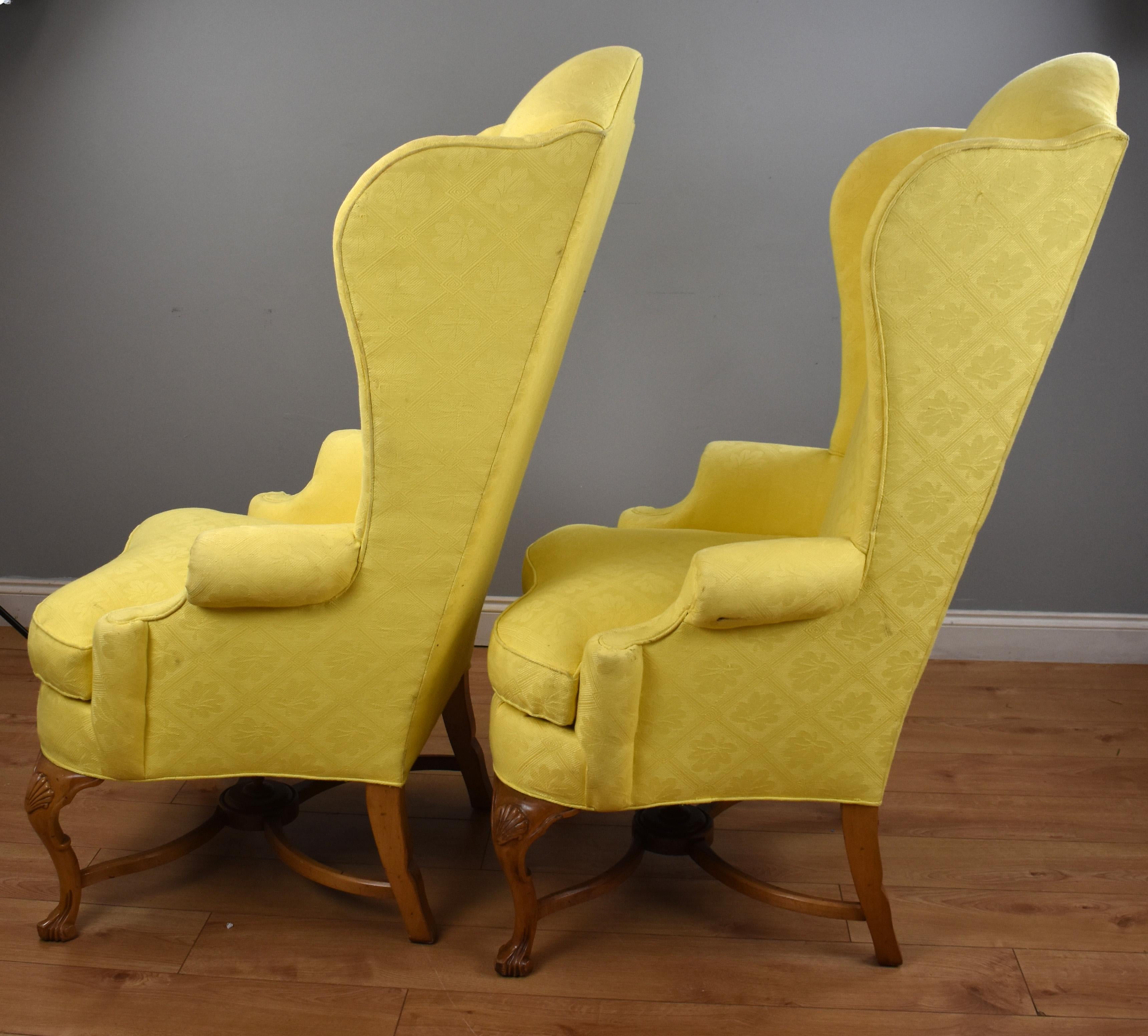 Pair of 20th Century English Queen Anne Style Wing Back Armchairs 2
