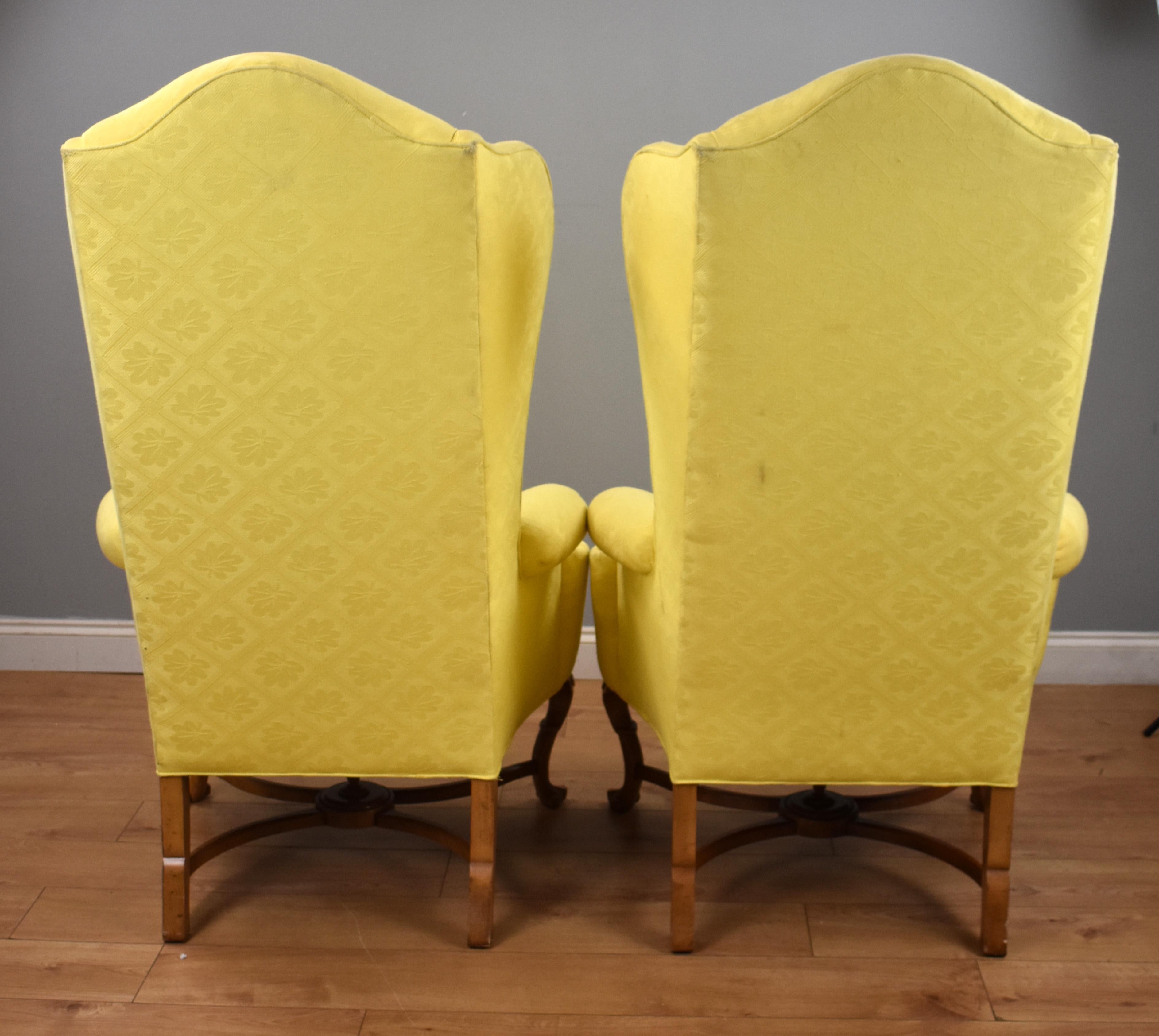 Pair of 20th Century English Queen Anne Style Wing Back Armchairs 3