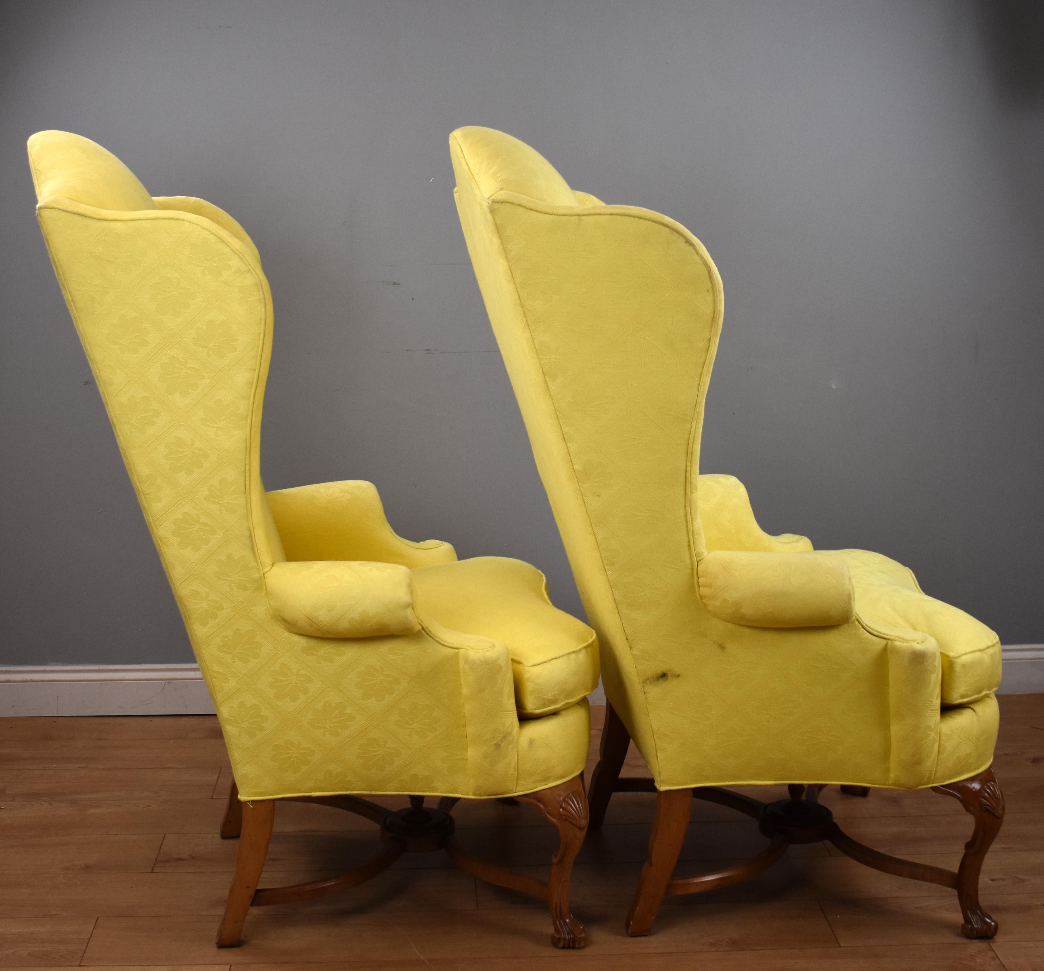 Pair of 20th Century English Queen Anne Style Wing Back Armchairs 4
