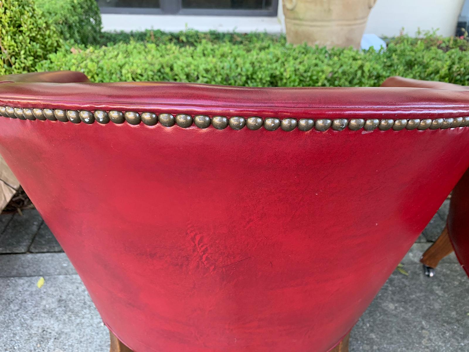 Pair of 20th Century English Red Leather Barrel Chairs 7
