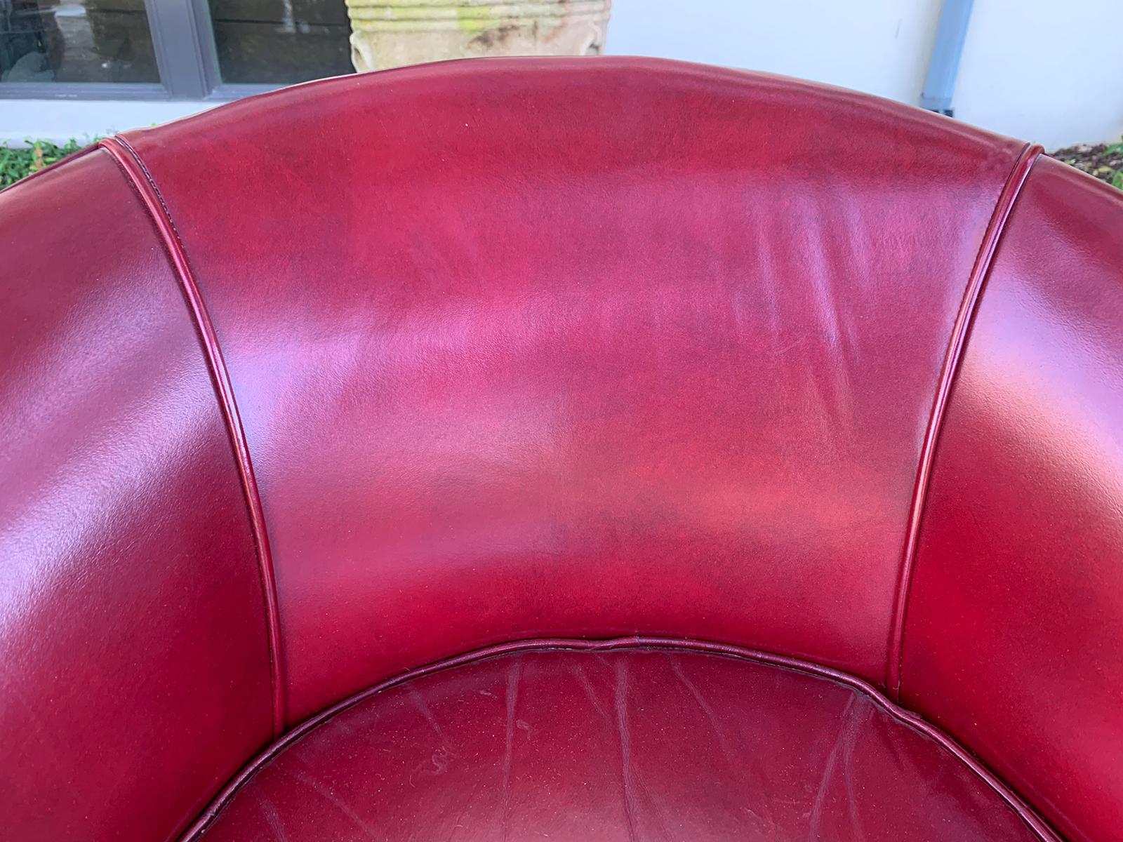 Pair of 20th Century English Red Leather Barrel Chairs 8