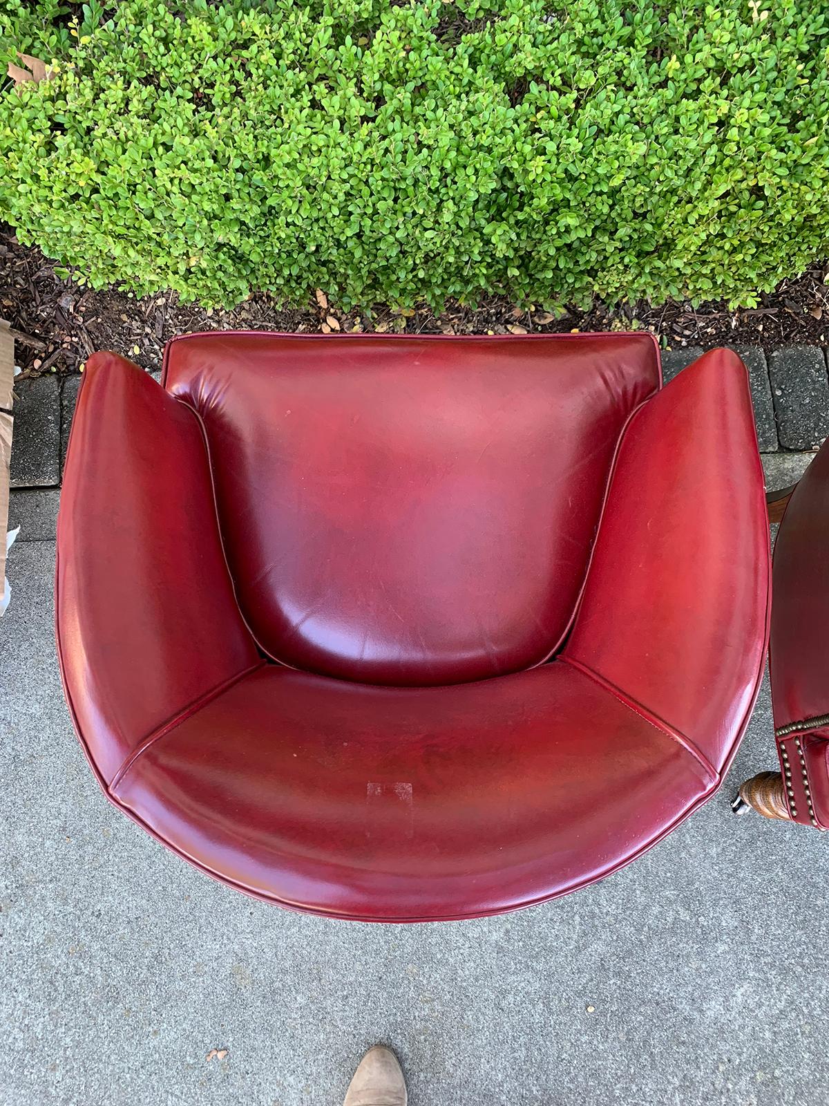 Pair of 20th Century English Red Leather Barrel Chairs 6