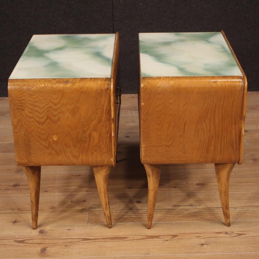 Pair of 20th Century Exotic Wood with Glass Top Italian Design Nightstands 1