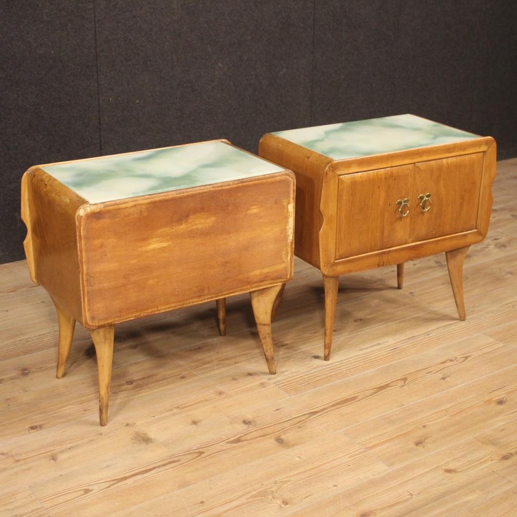 Pair of 20th Century Exotic Wood with Glass Top Italian Design Nightstands 2