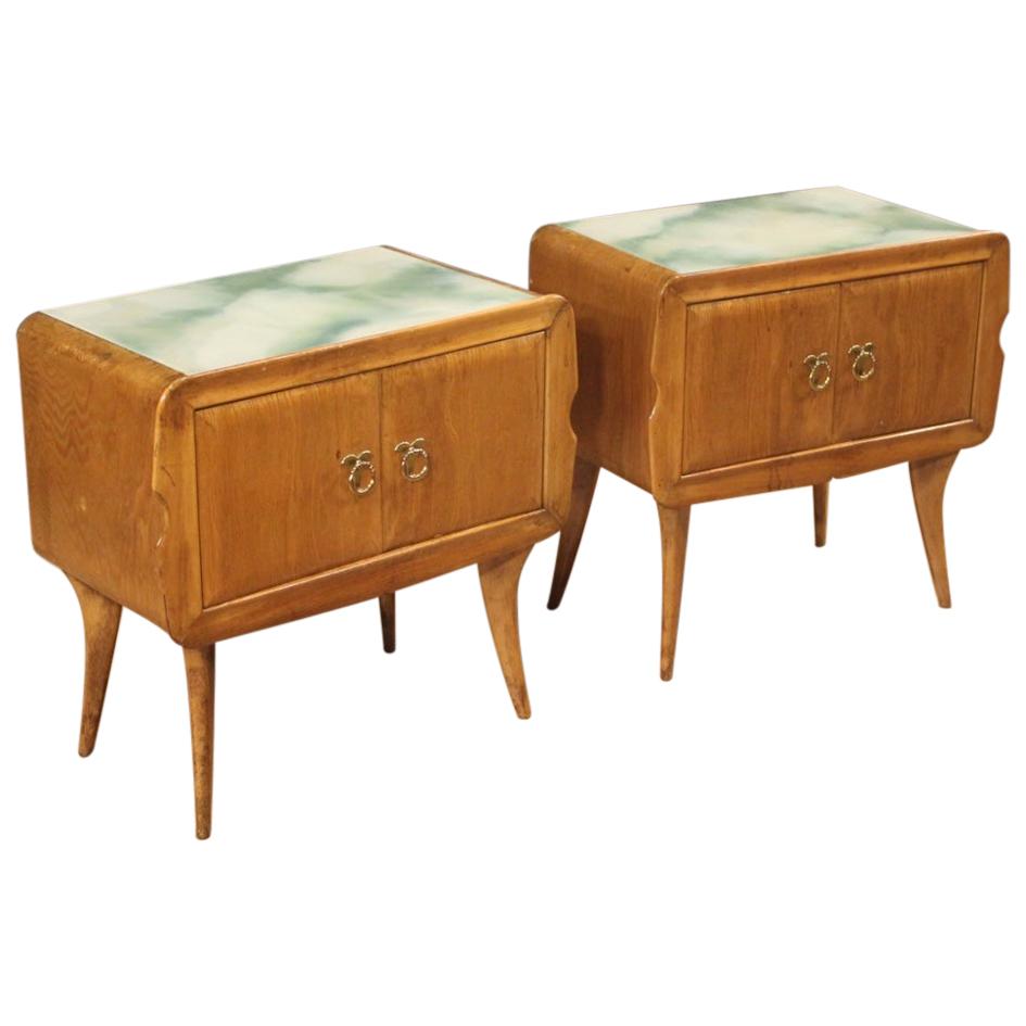 Pair of 20th Century Exotic Wood with Glass Top Italian Design Nightstands