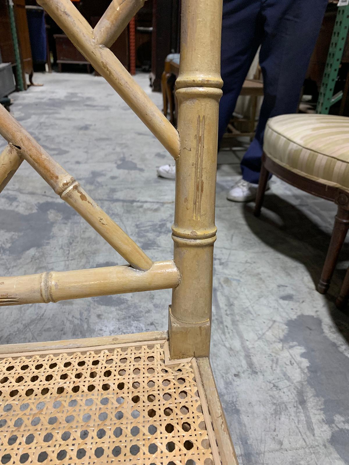 Pair of 20th Century Faux Bamboo Side Chairs with Cane Seats For Sale 9