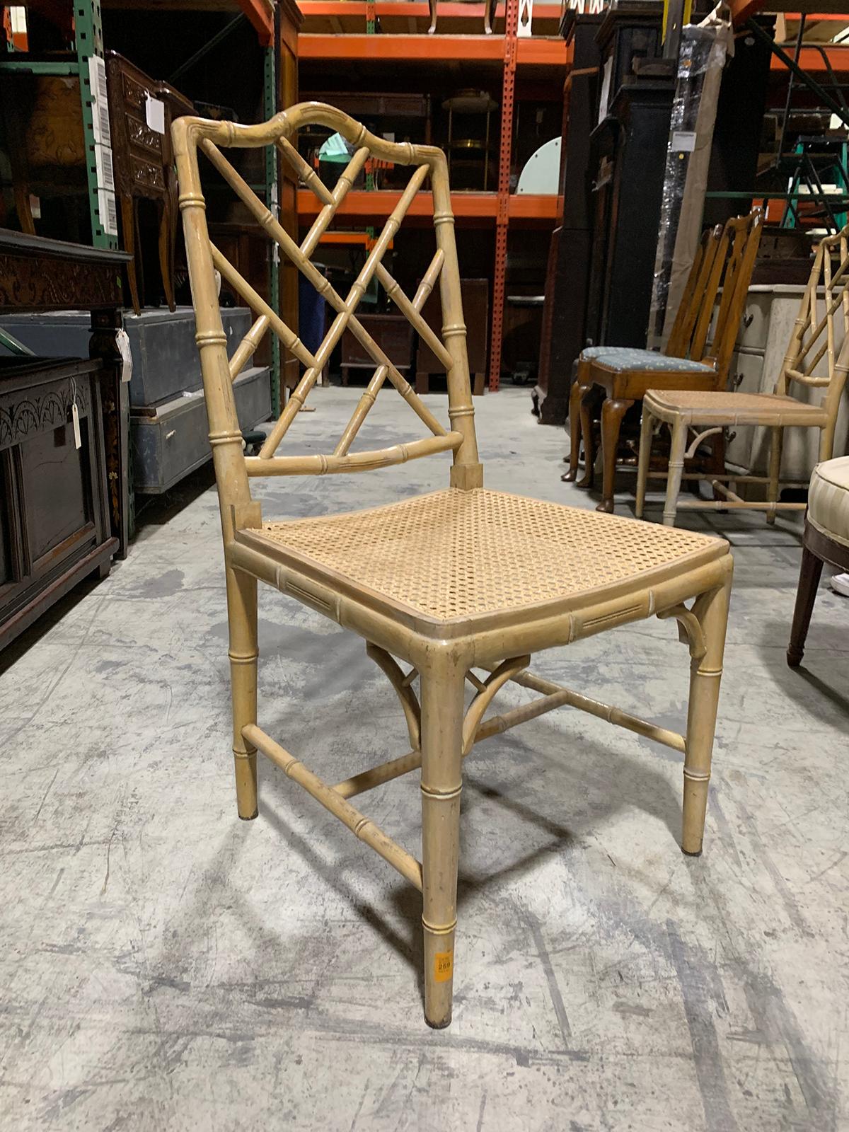 Pair of 20th Century Faux Bamboo Side Chairs with Cane Seats In Good Condition For Sale In Atlanta, GA