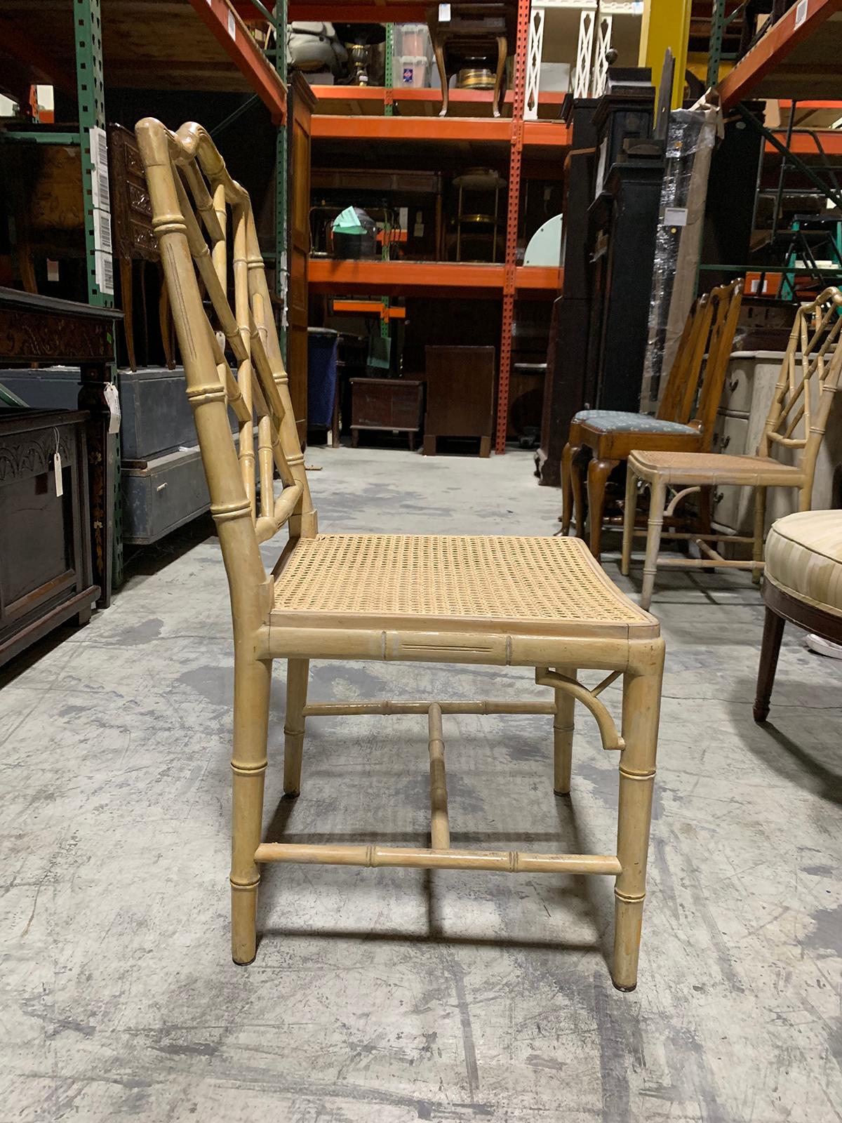 Pair of 20th Century Faux Bamboo Side Chairs with Cane Seats For Sale 1
