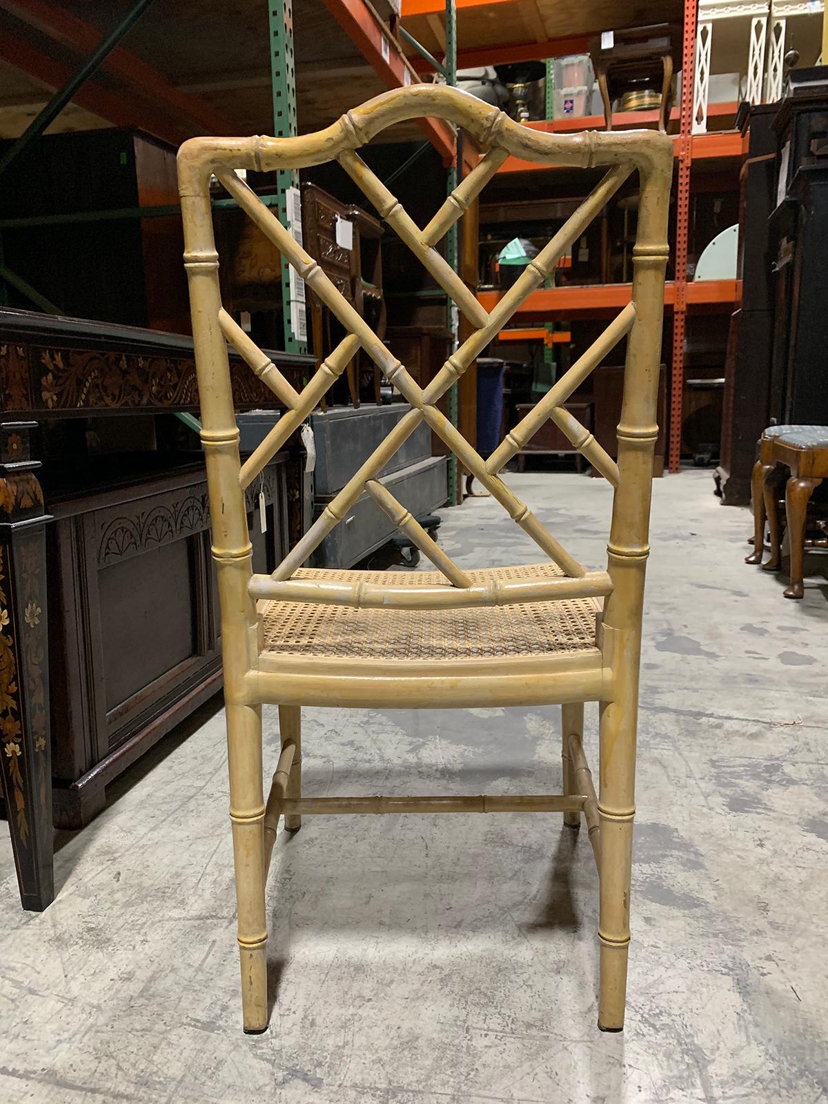 Pair of 20th Century Faux Bamboo Side Chairs with Cane Seats For Sale 2