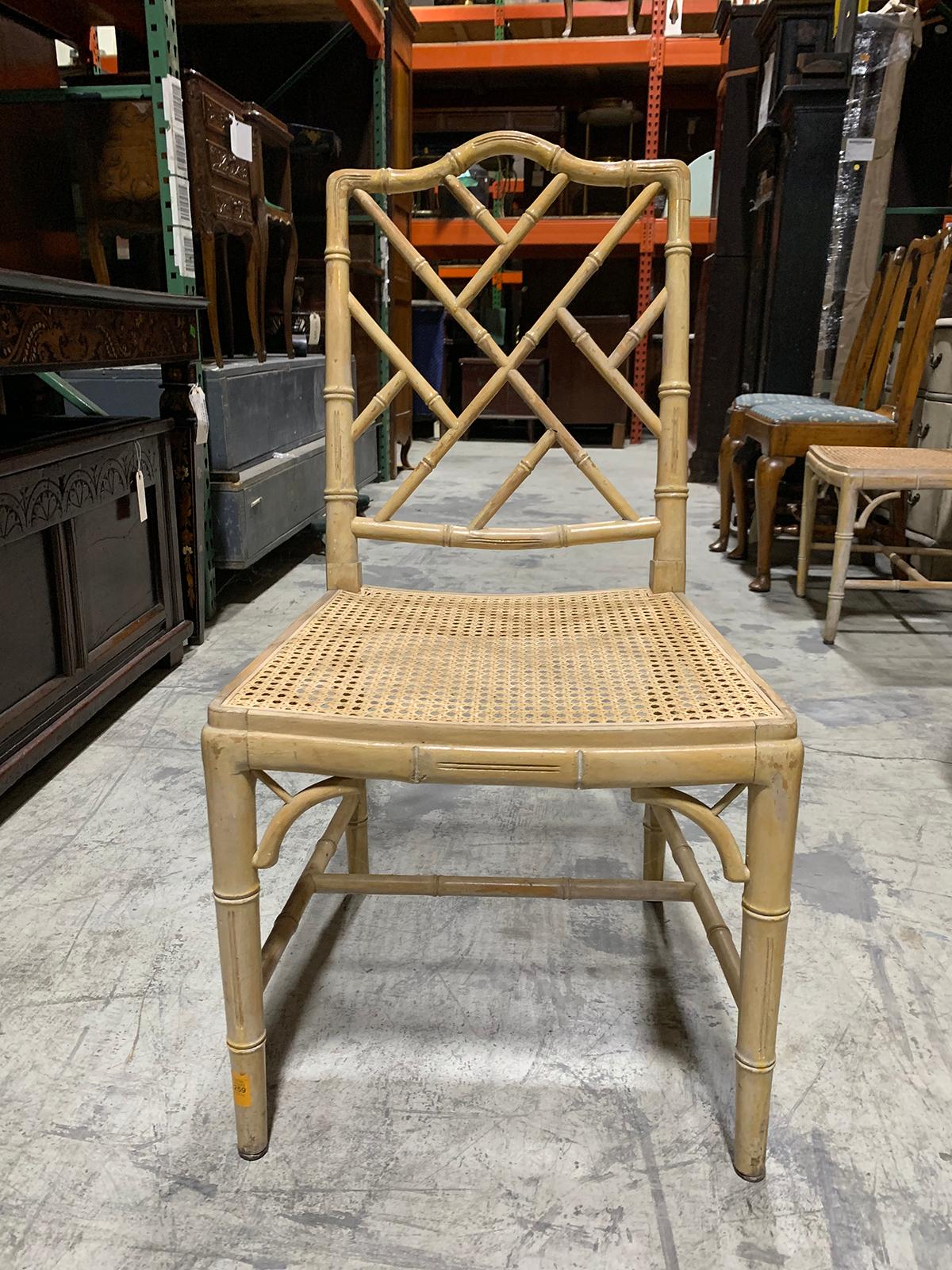 Pair of 20th Century Faux Bamboo Side Chairs with Cane Seats For Sale 6