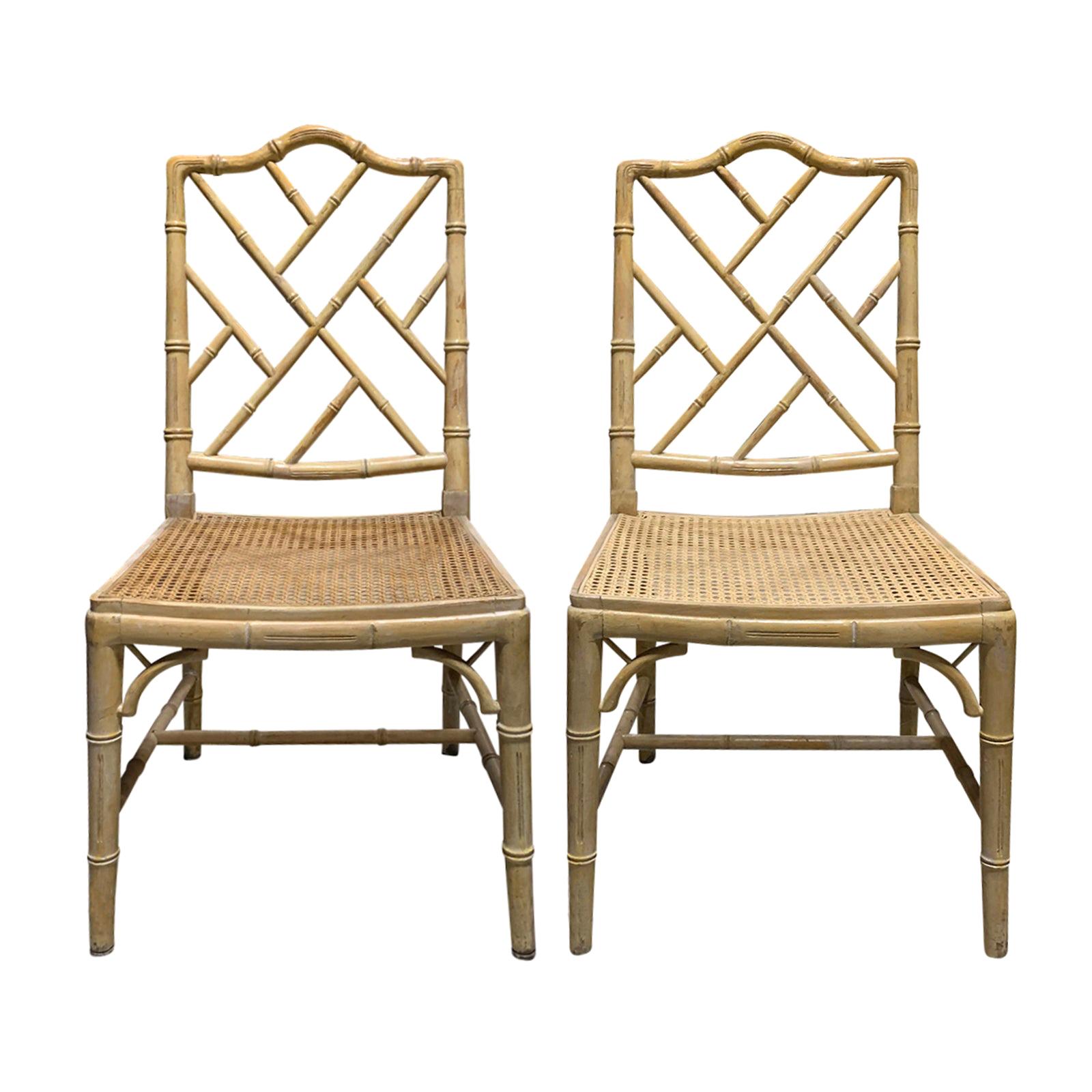Pair of 20th Century Faux Bamboo Side Chairs with Cane Seats For Sale