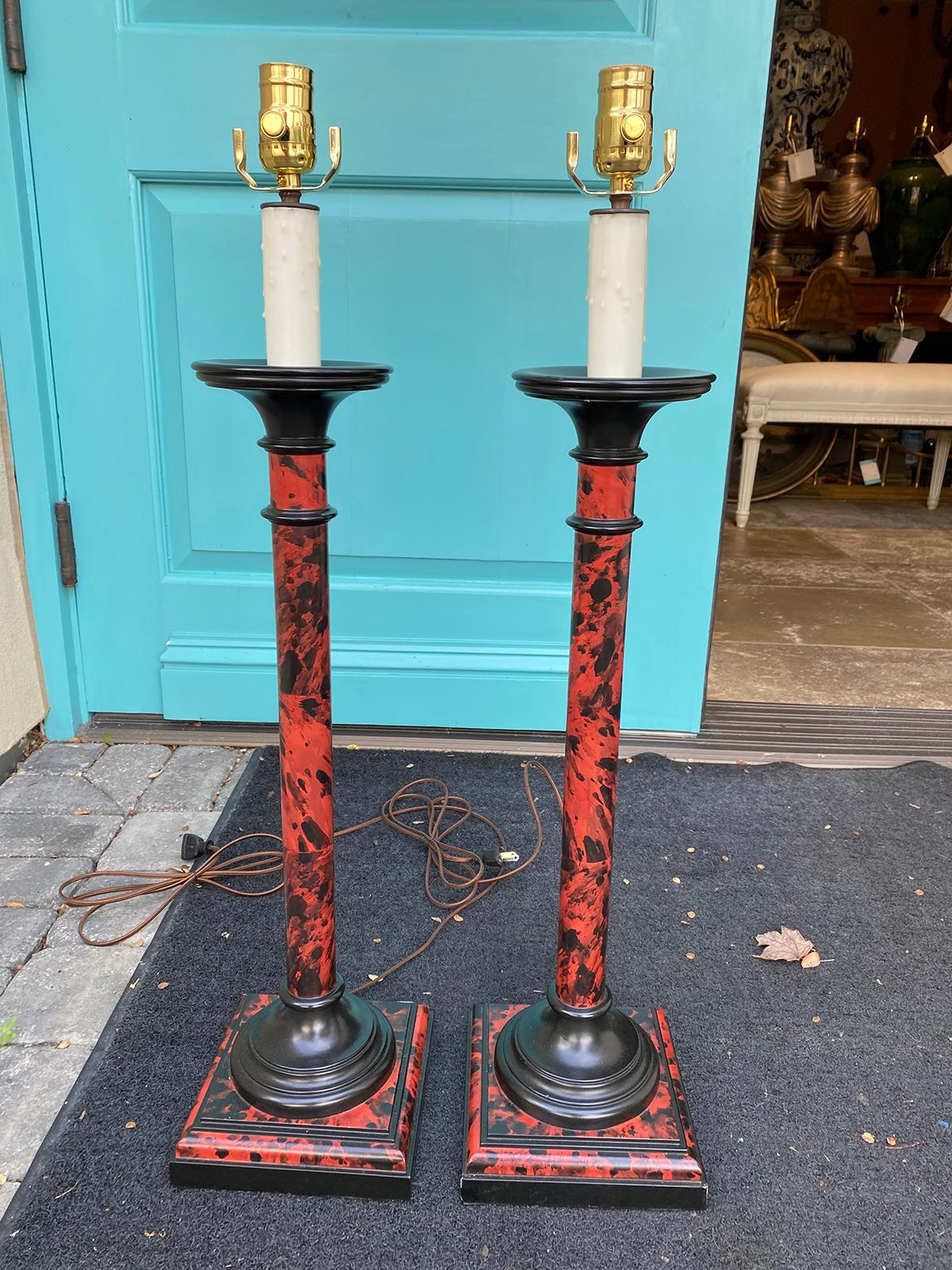 Pair of 20th century faux tortoise shell candlestick lamps
New wiring.