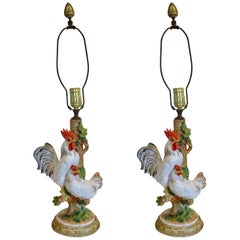 Vintage Pair of 20th Century Figural Chicken Ceramic Table Lamp