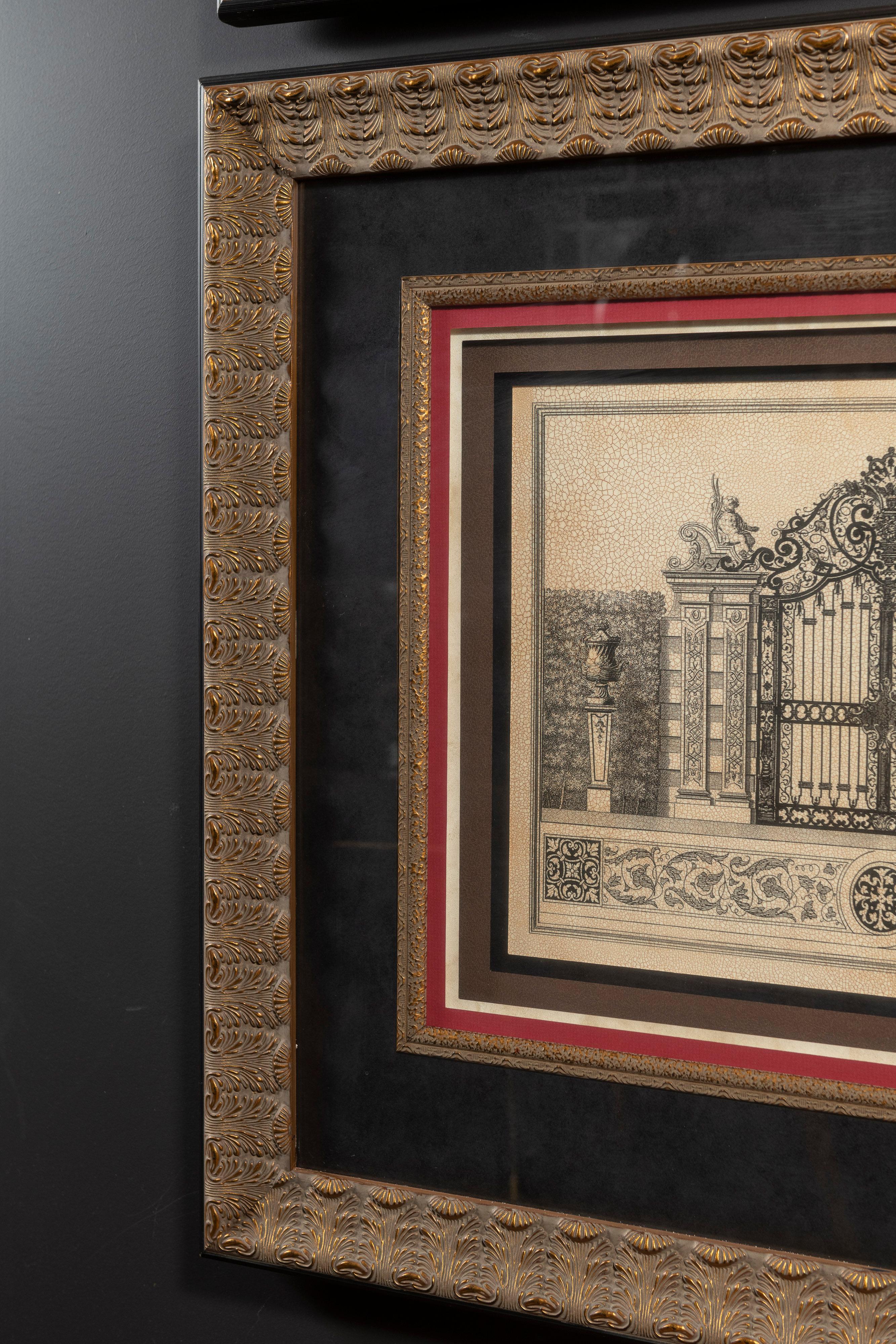 Pair of 20th Century Framed Crackled Prints of Entrances to Schloss Belvedere For Sale 3