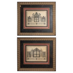 Pair of 20th Century Framed Crackled Prints of Entrances to Schloss Belvedere