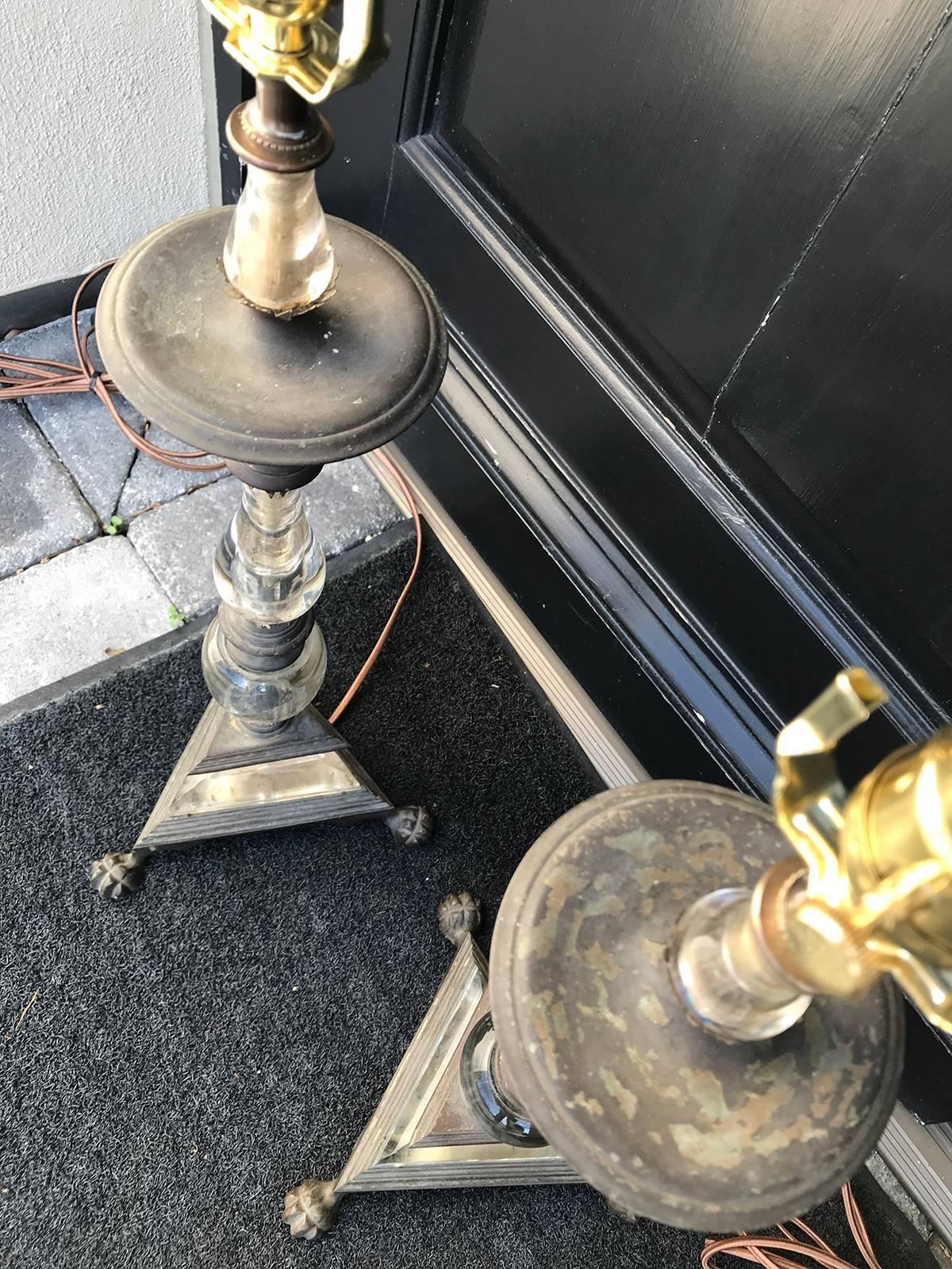 Pair of 20th Century French and Crystal and Bronze Table Lamps In Good Condition In Atlanta, GA