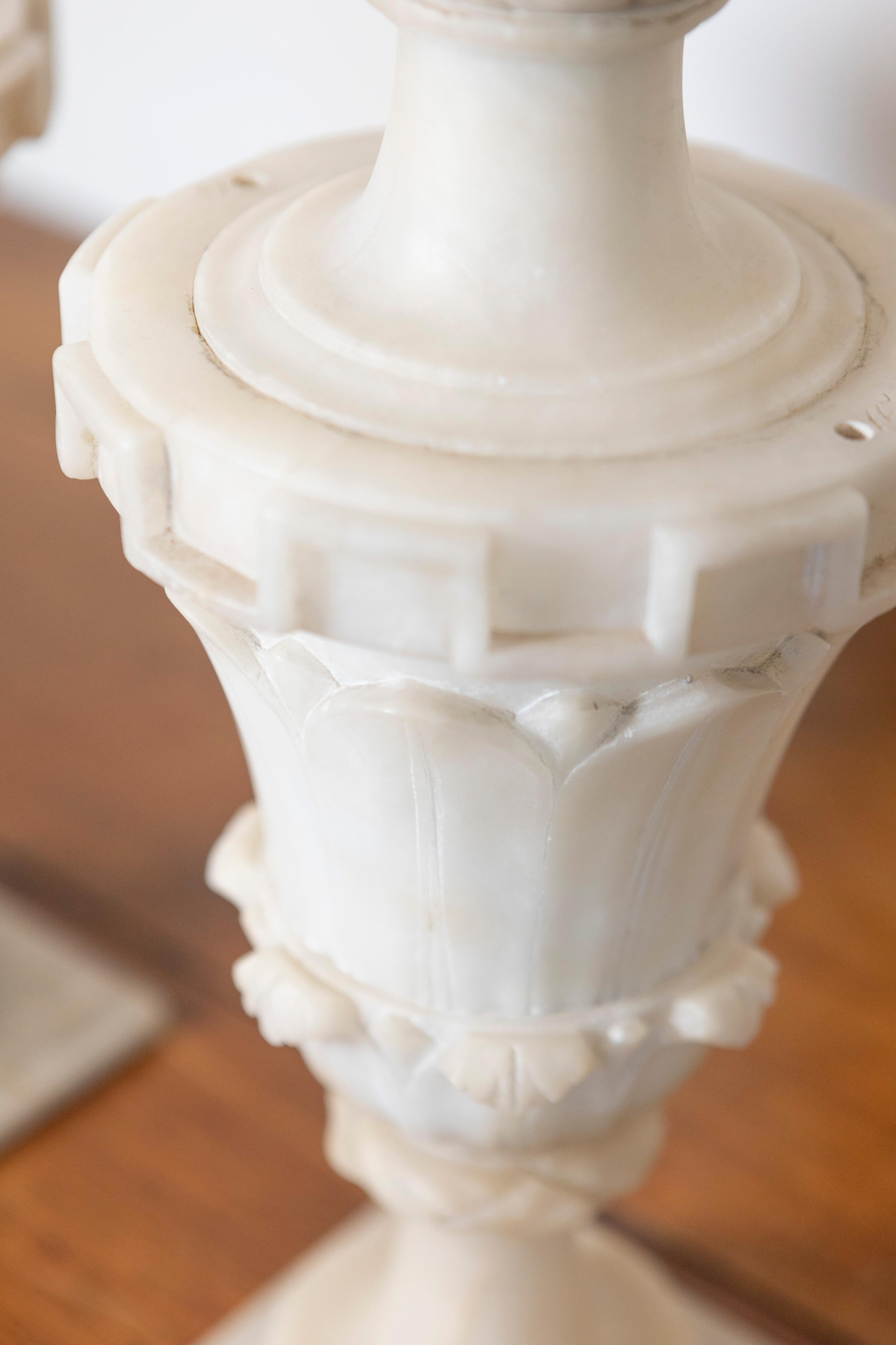 Neoclassical Pair of 20th Century French Alabaster Elements For Sale