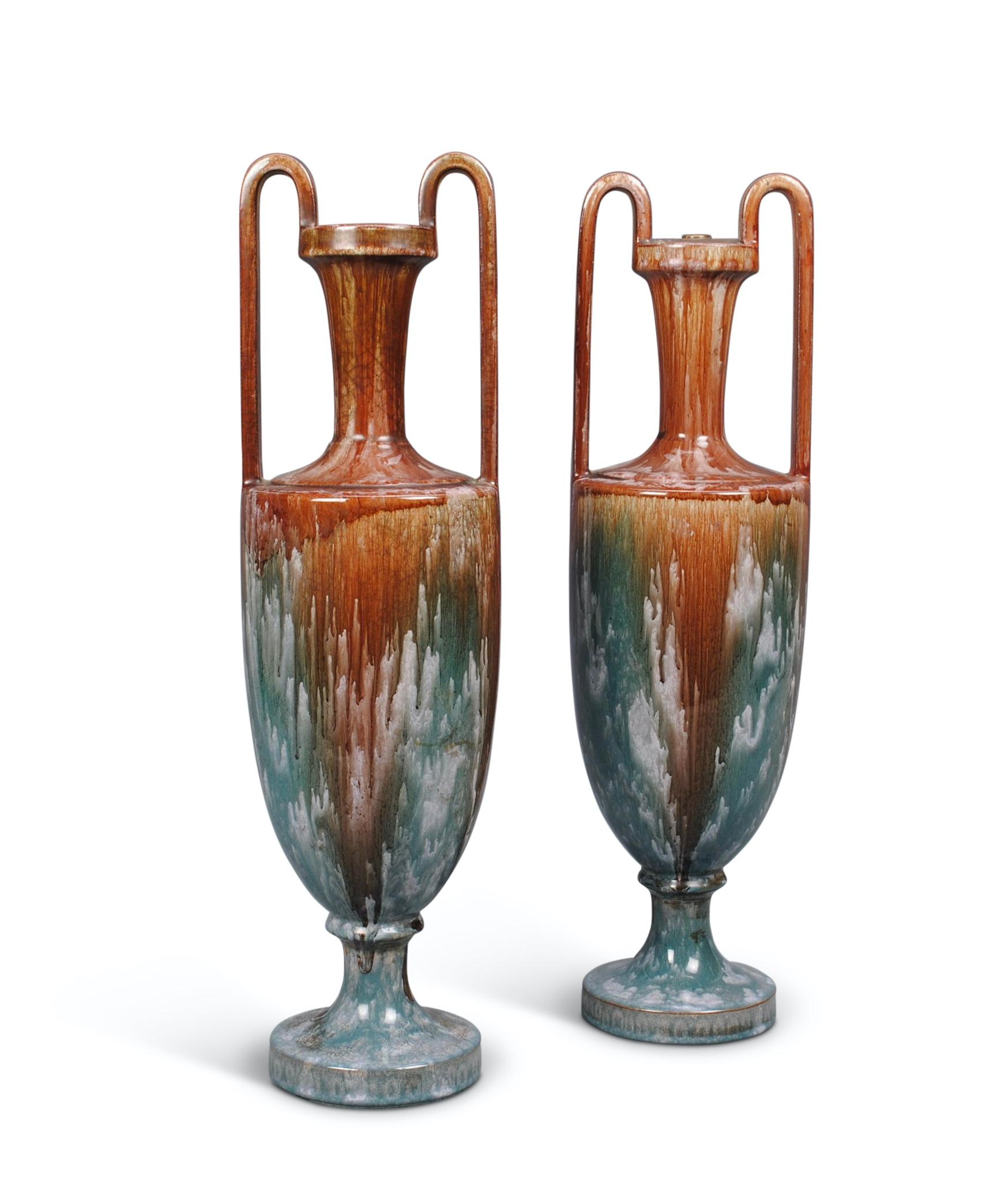 Glazed Pair of 20th Century French Amphora Vases For Sale